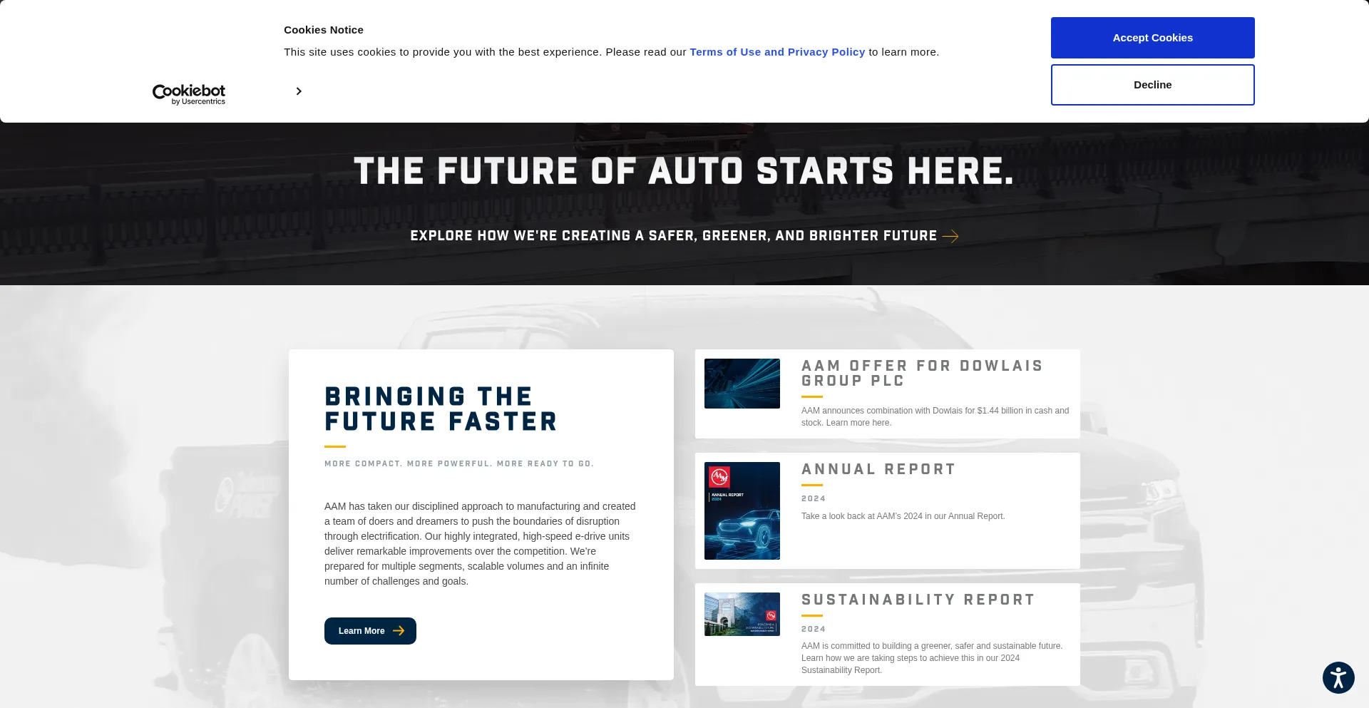 Website screenshot of Aam.com