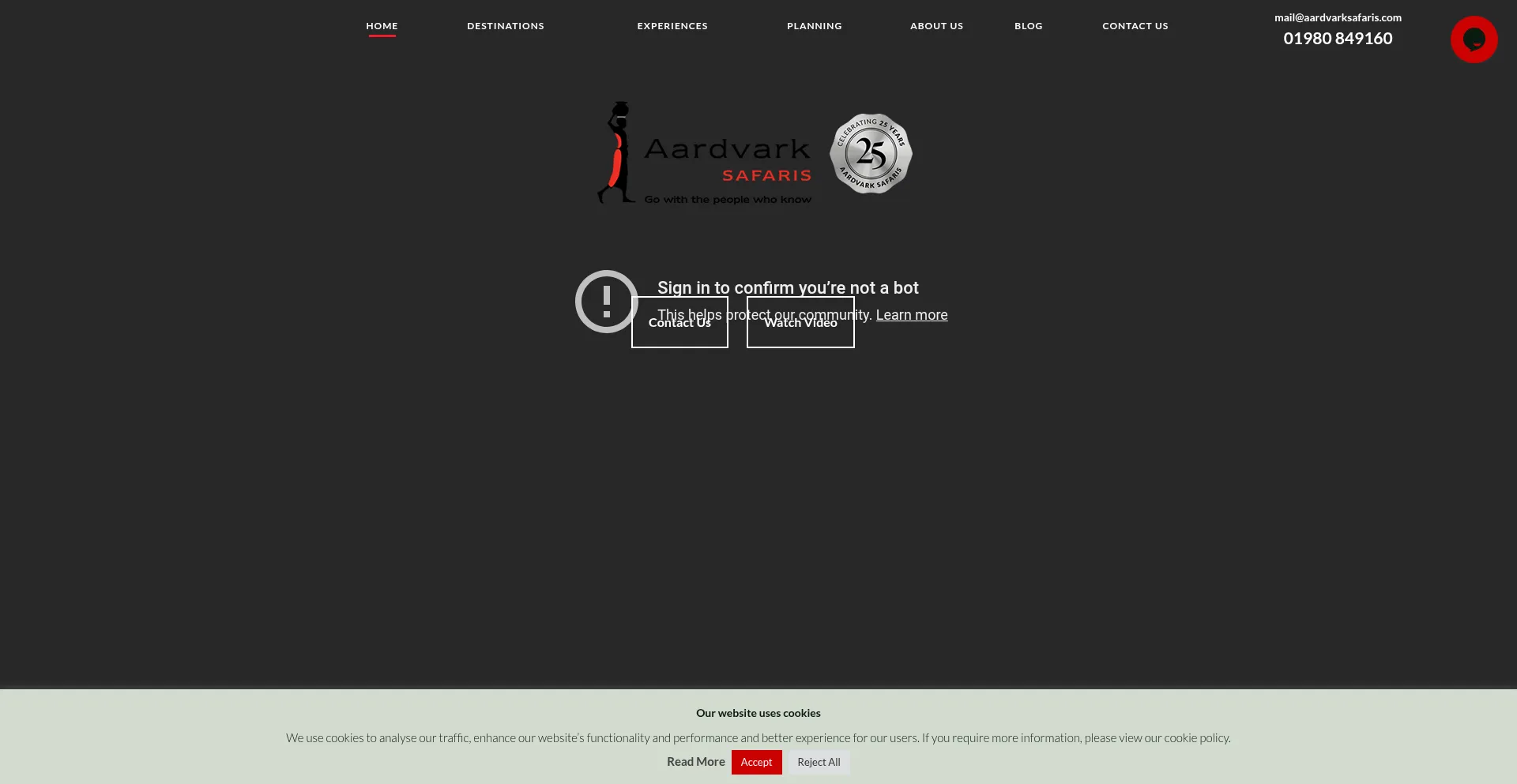 Website screenshot of Aardvarksafaris.com