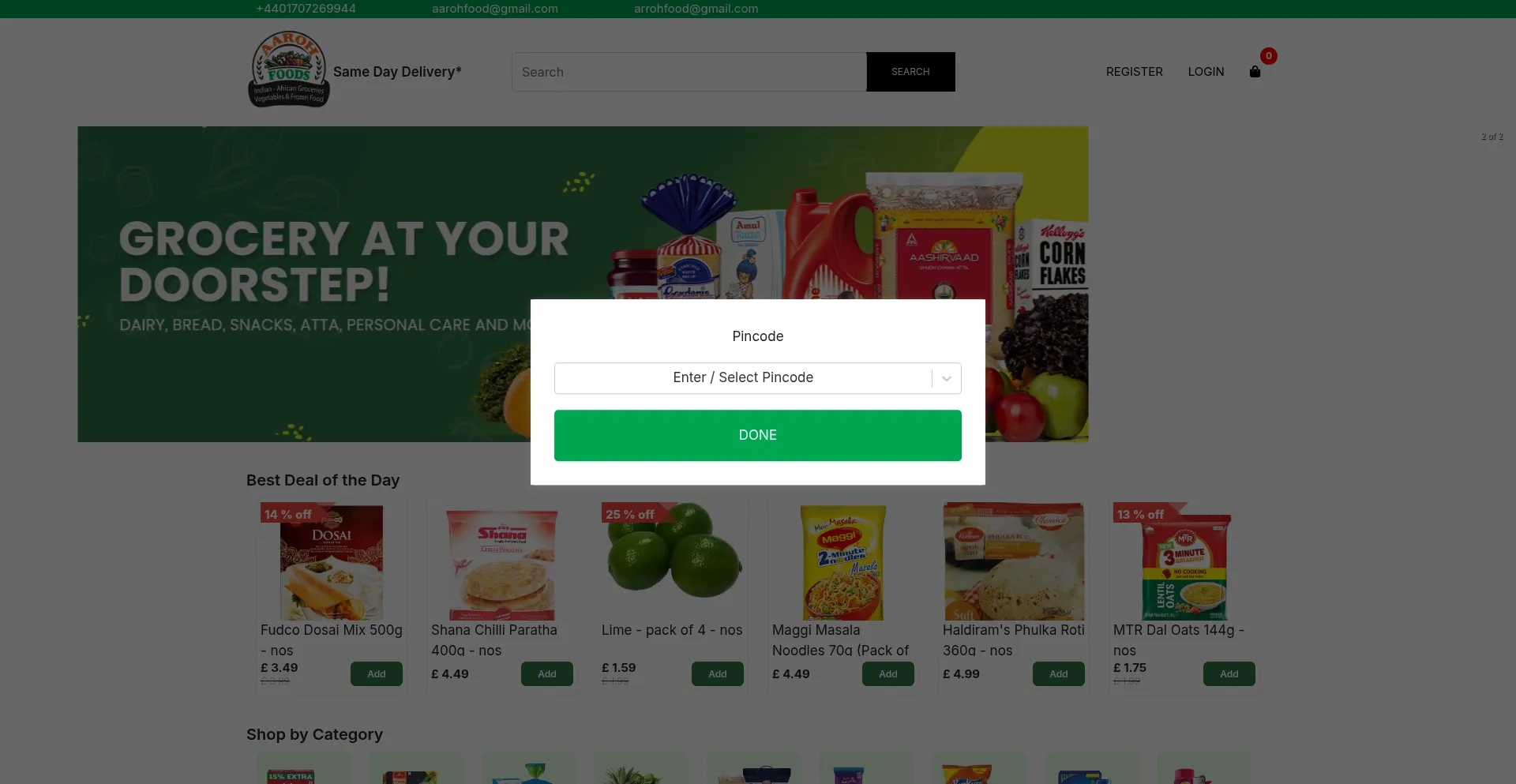 Website screenshot of Aarohfood.uk