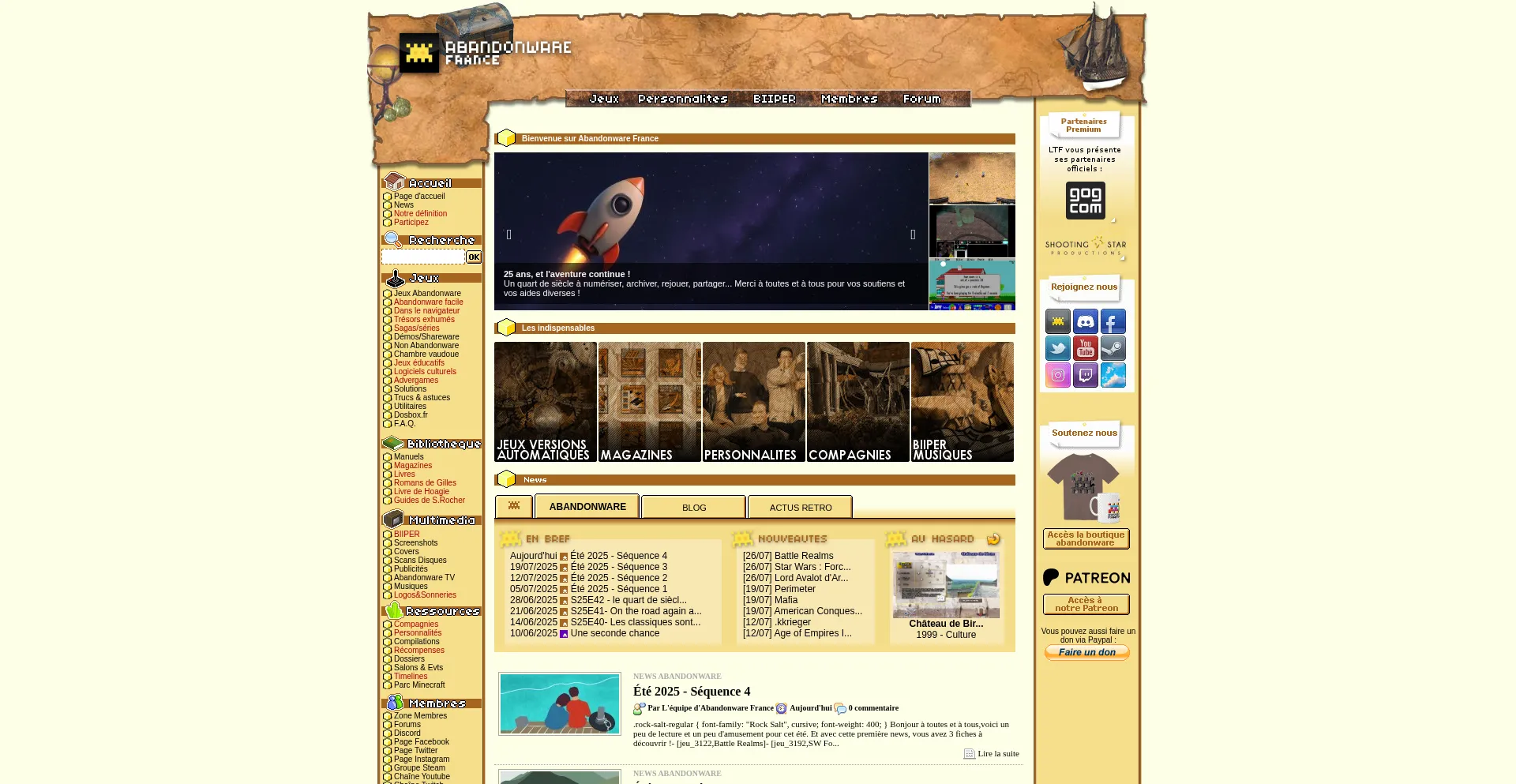 Website screenshot of Abandonware-france.org