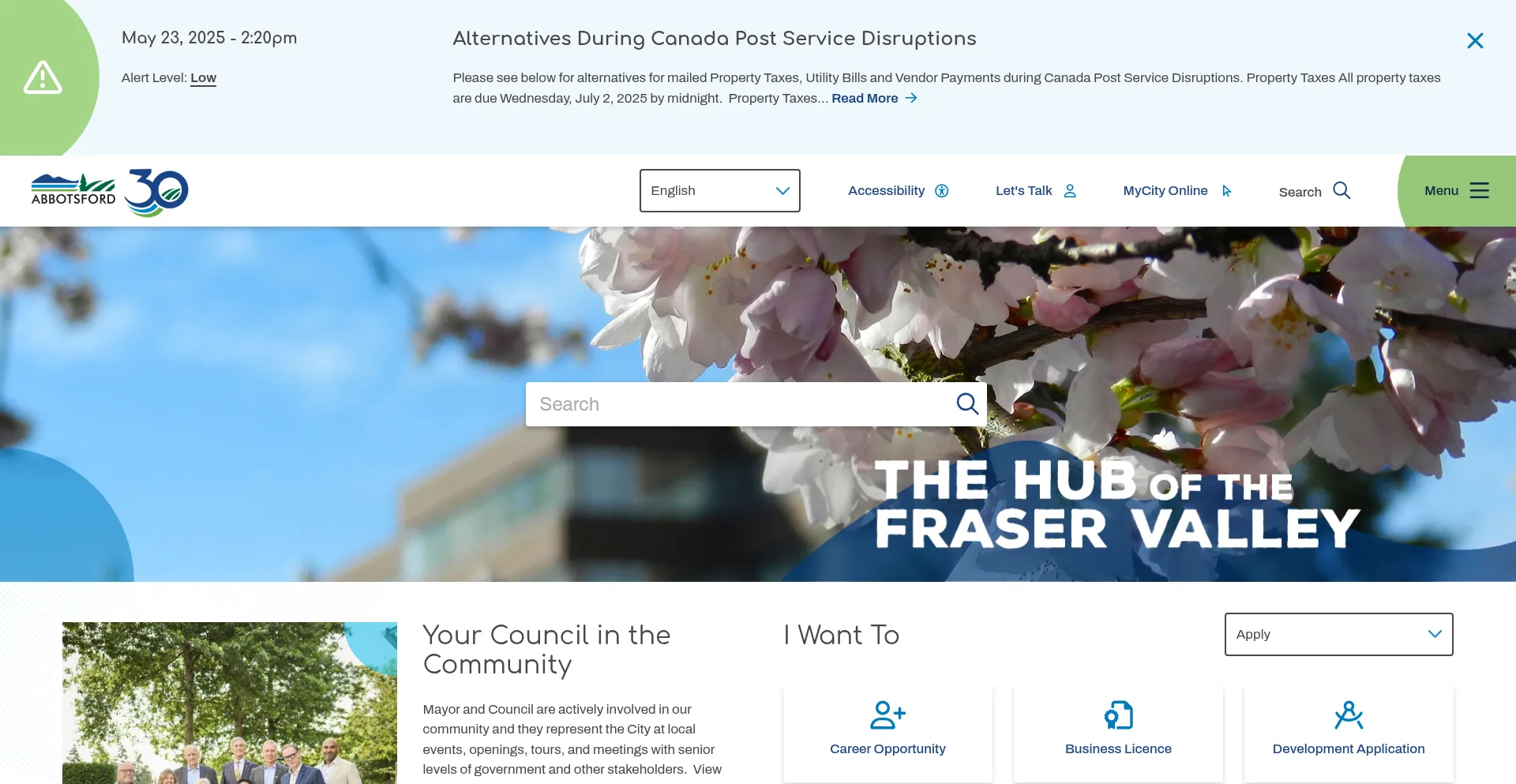 Website screenshot of Abbotsford.ca