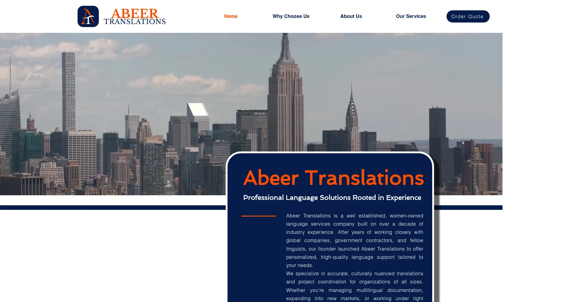 Website screenshot of Abeertranslations.com