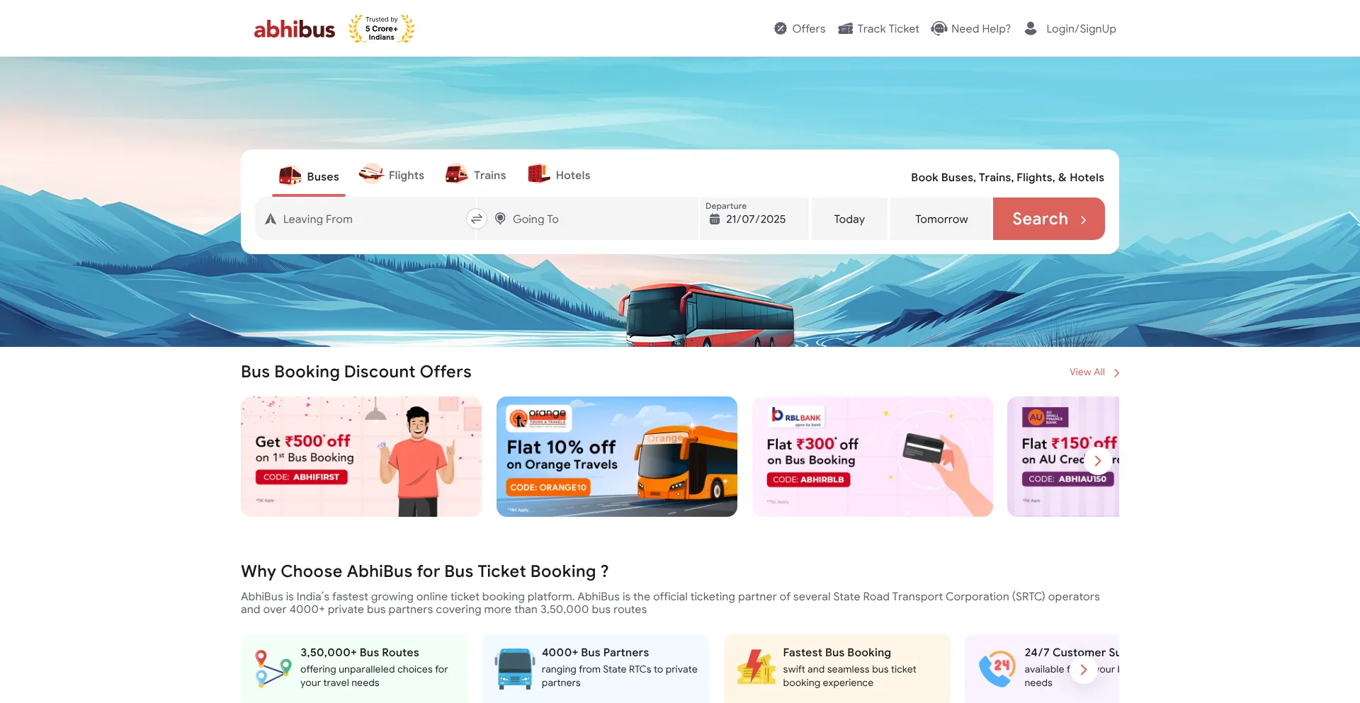 Website screenshot of Abhibus.com