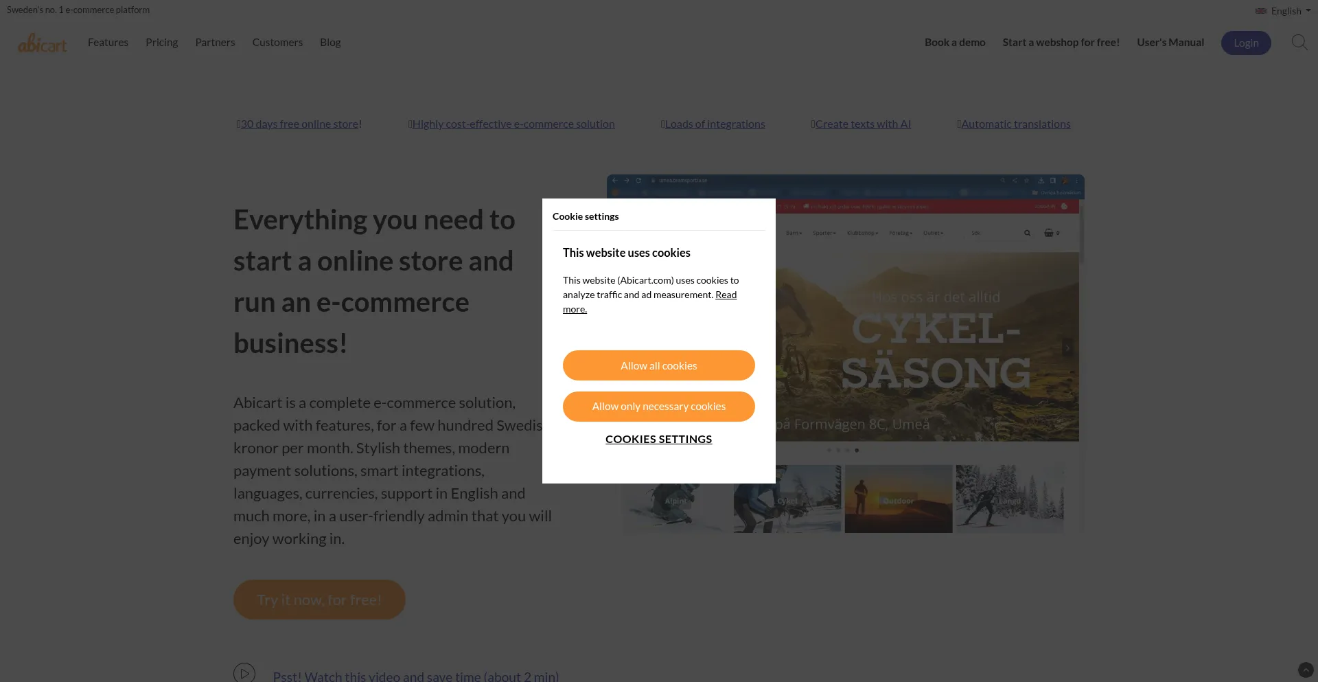 Website screenshot of Abicart.com