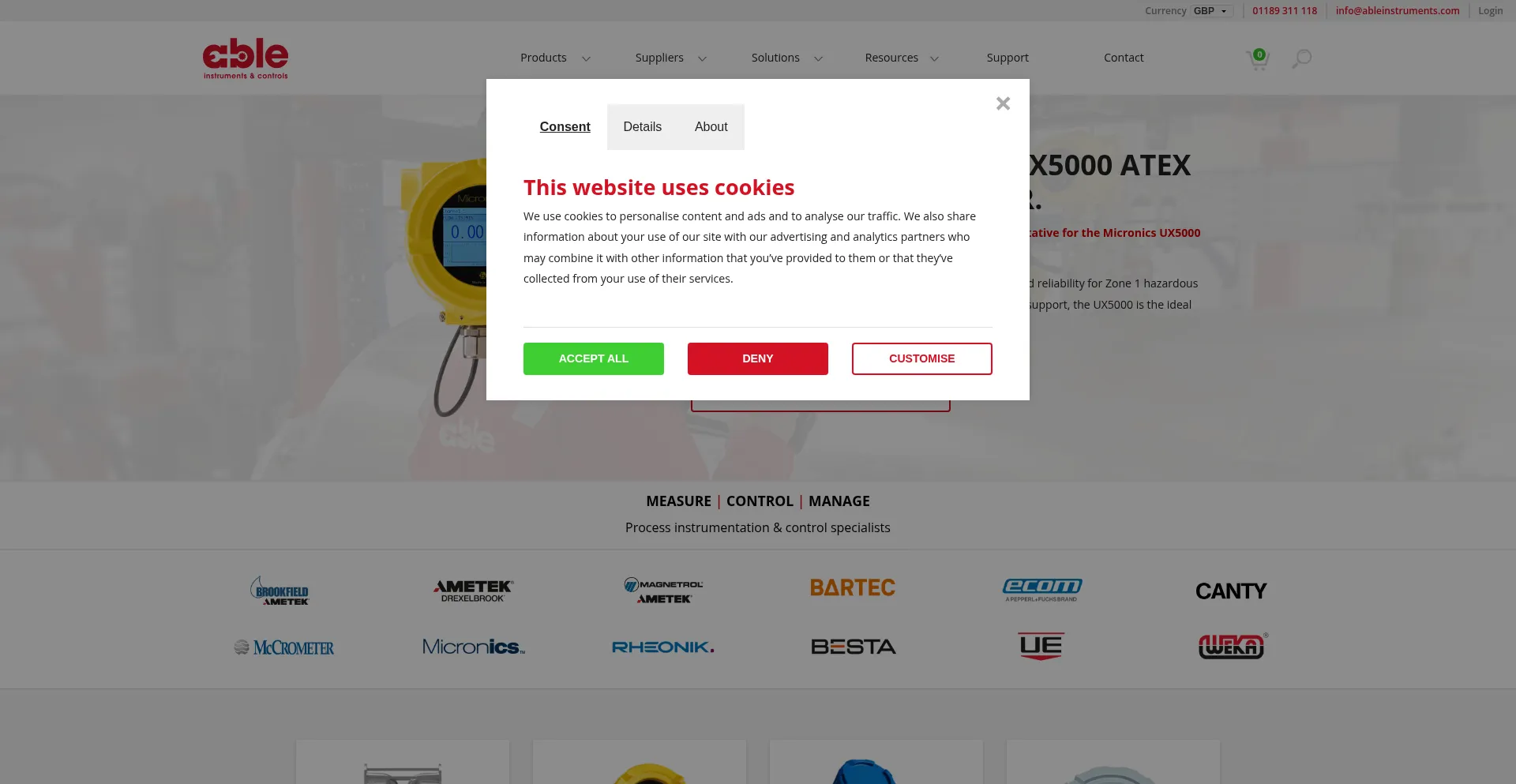 Website screenshot of Ableinstruments.com