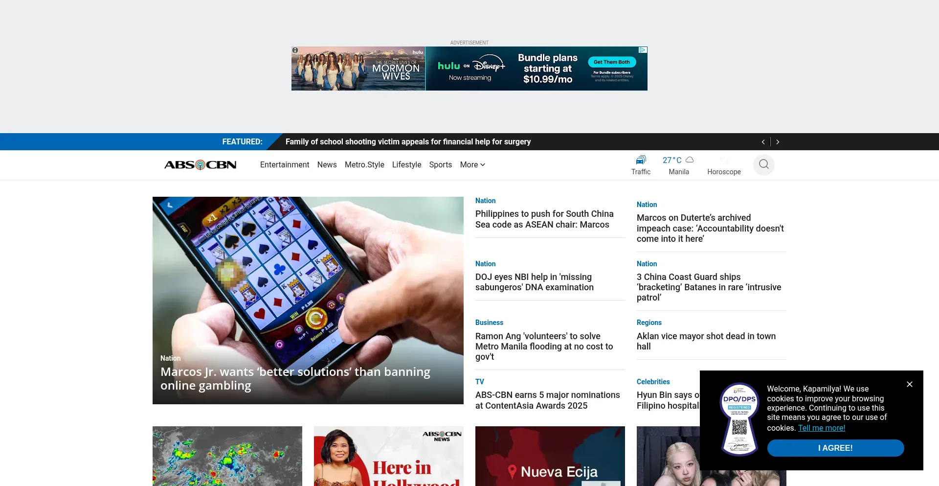 Website screenshot of Abscbn.com
