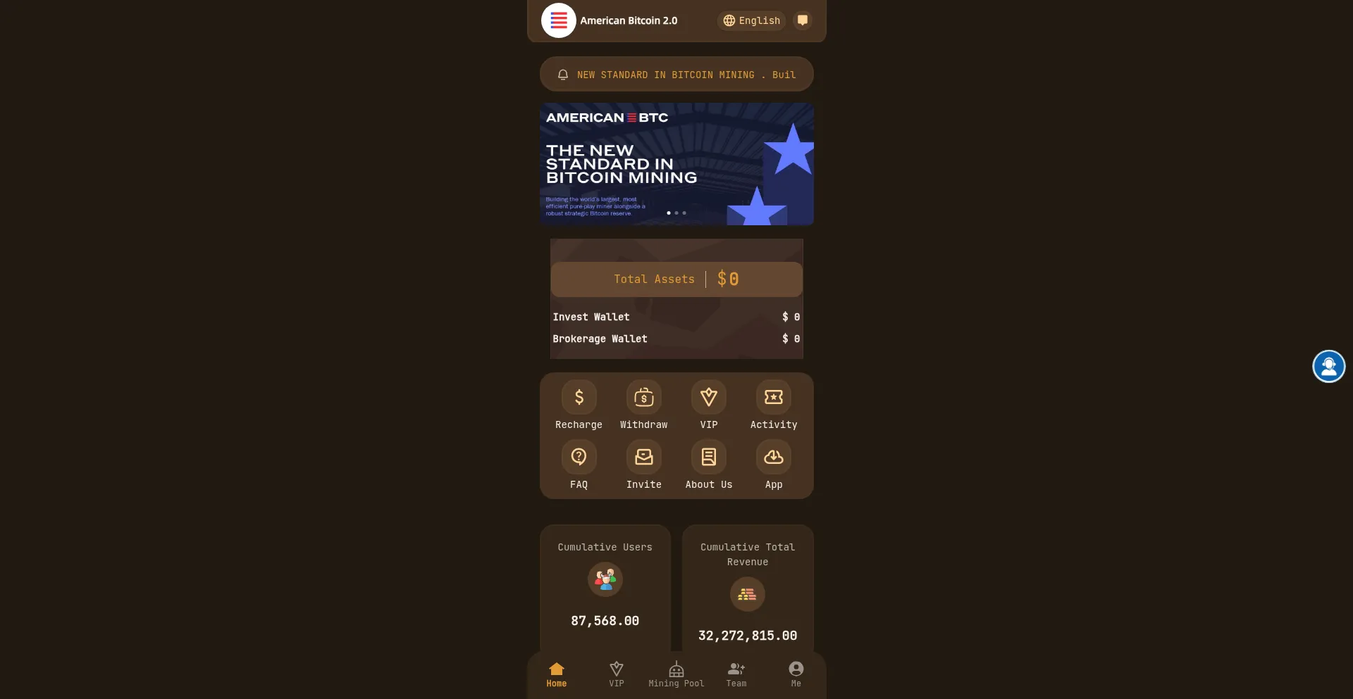 Website screenshot of Abtcmining.app