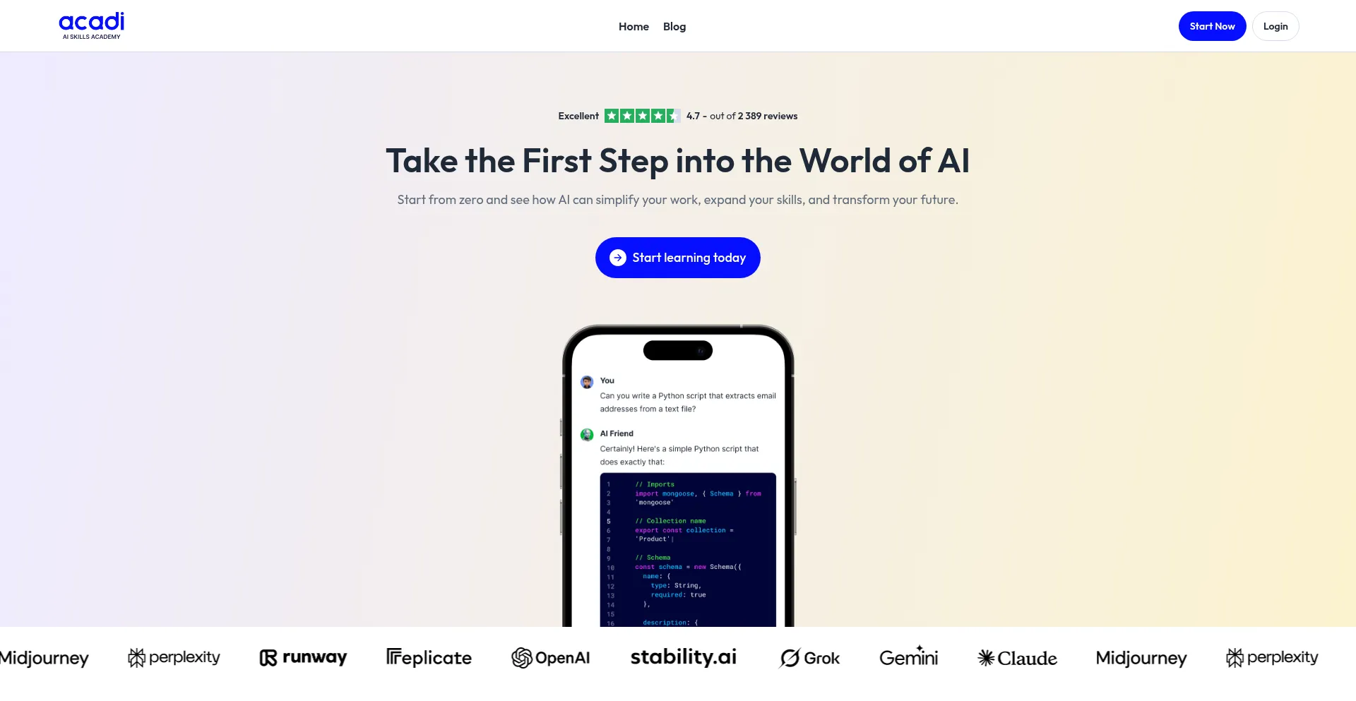 Website screenshot of Acadi.ai