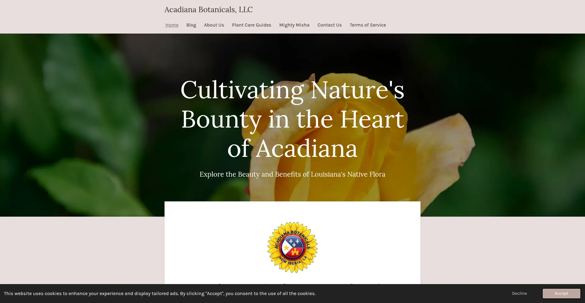 Website screenshot of Acadianabotanicals.com