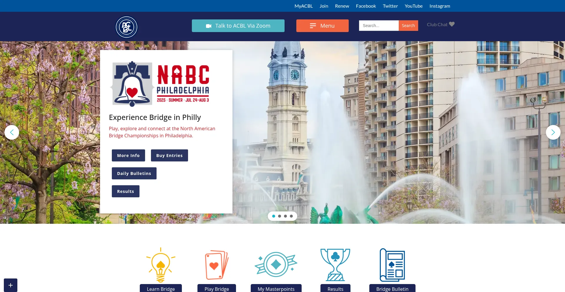 Website screenshot of Acbl.org