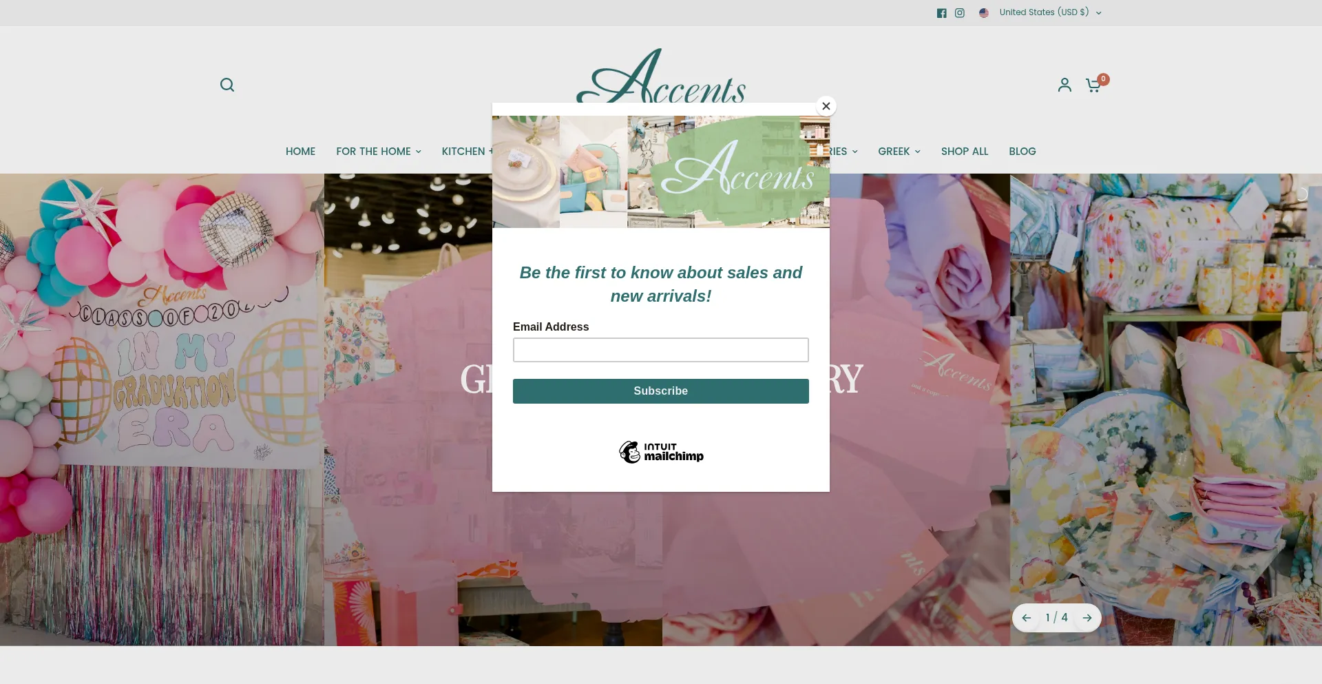 Website screenshot of Accentshomeandgifts.com