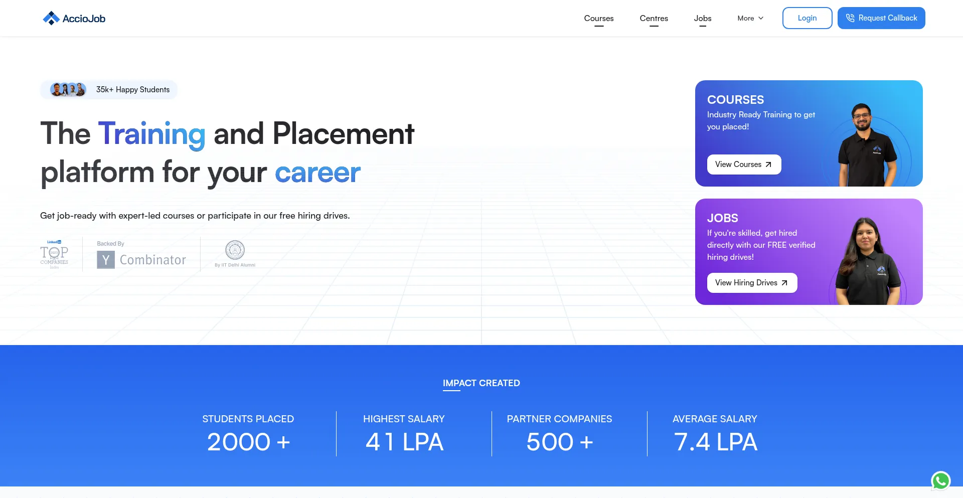 Website screenshot of Acciojob.com
