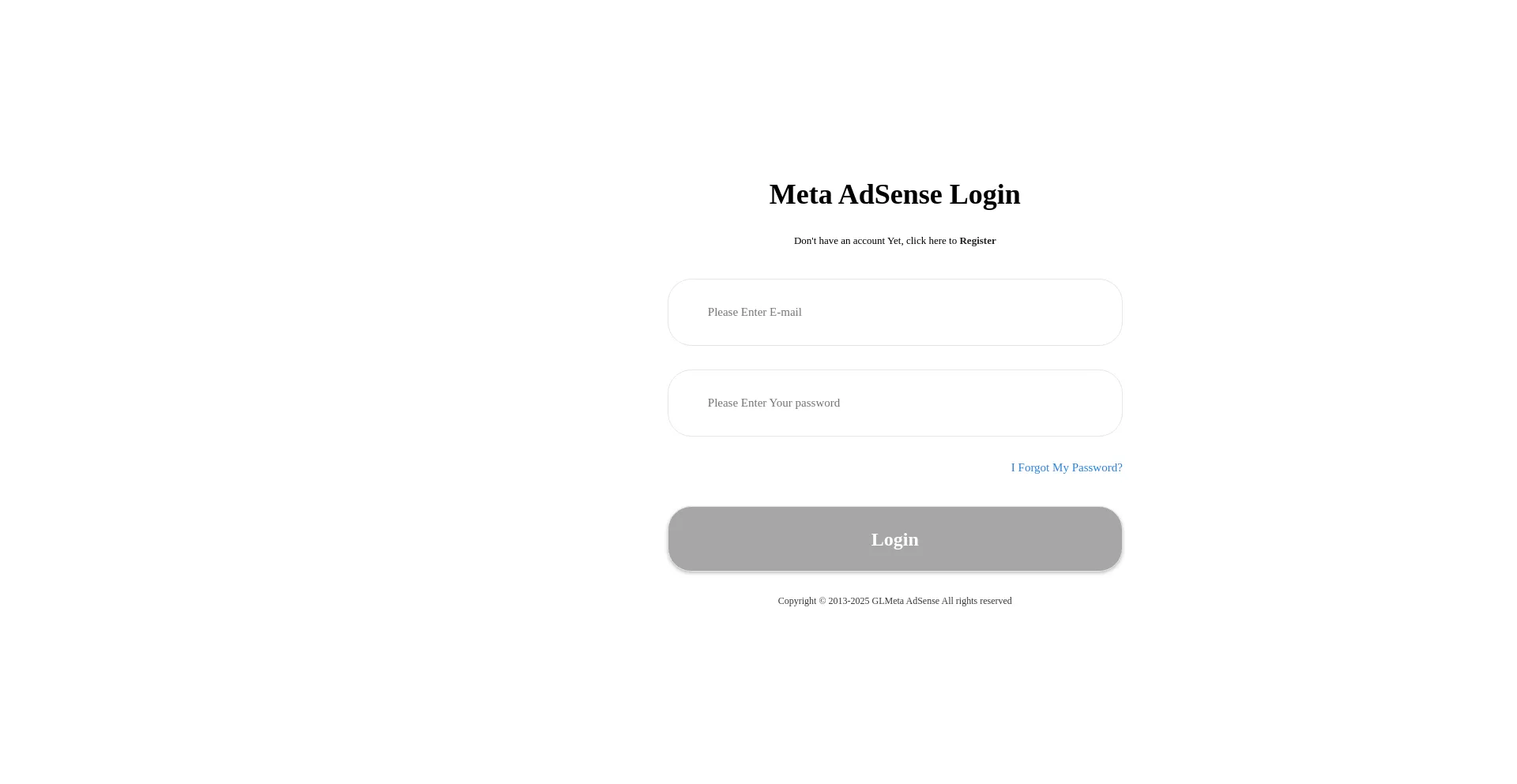 Website screenshot of Account.glmeta.com