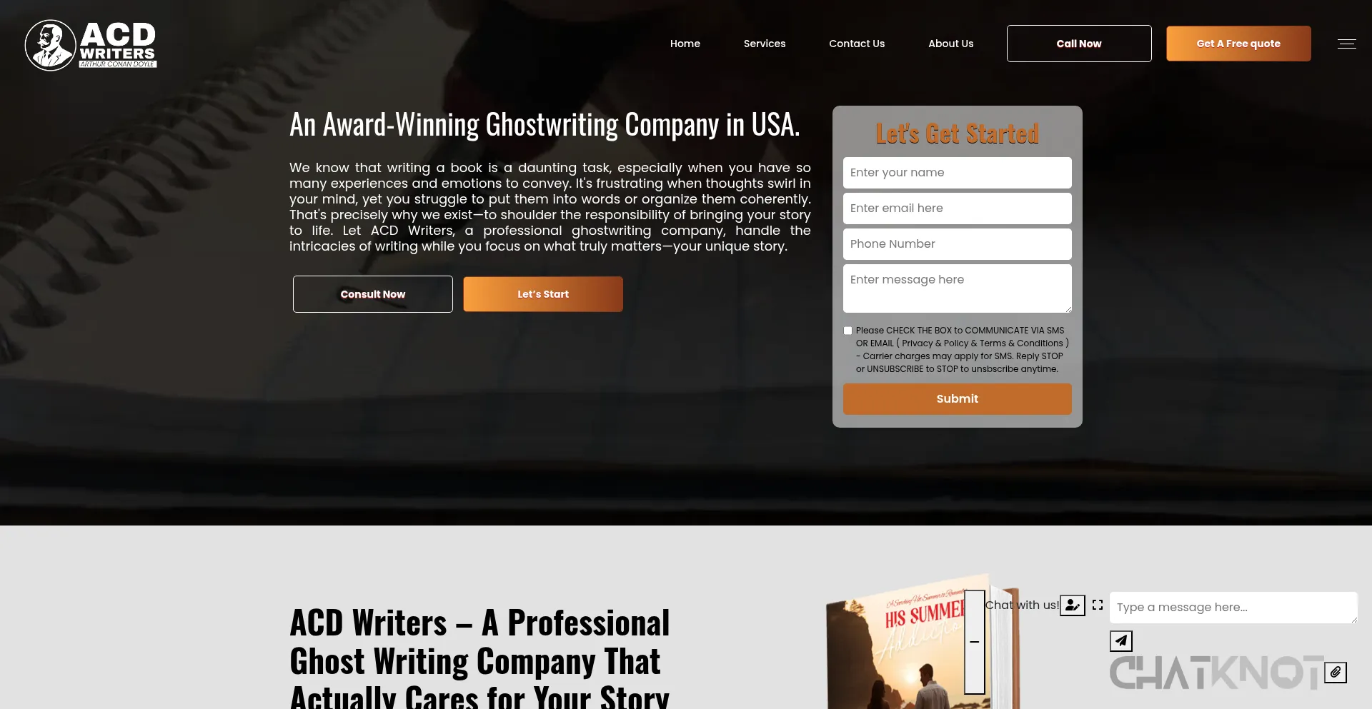 Website screenshot of Acdwriters.com