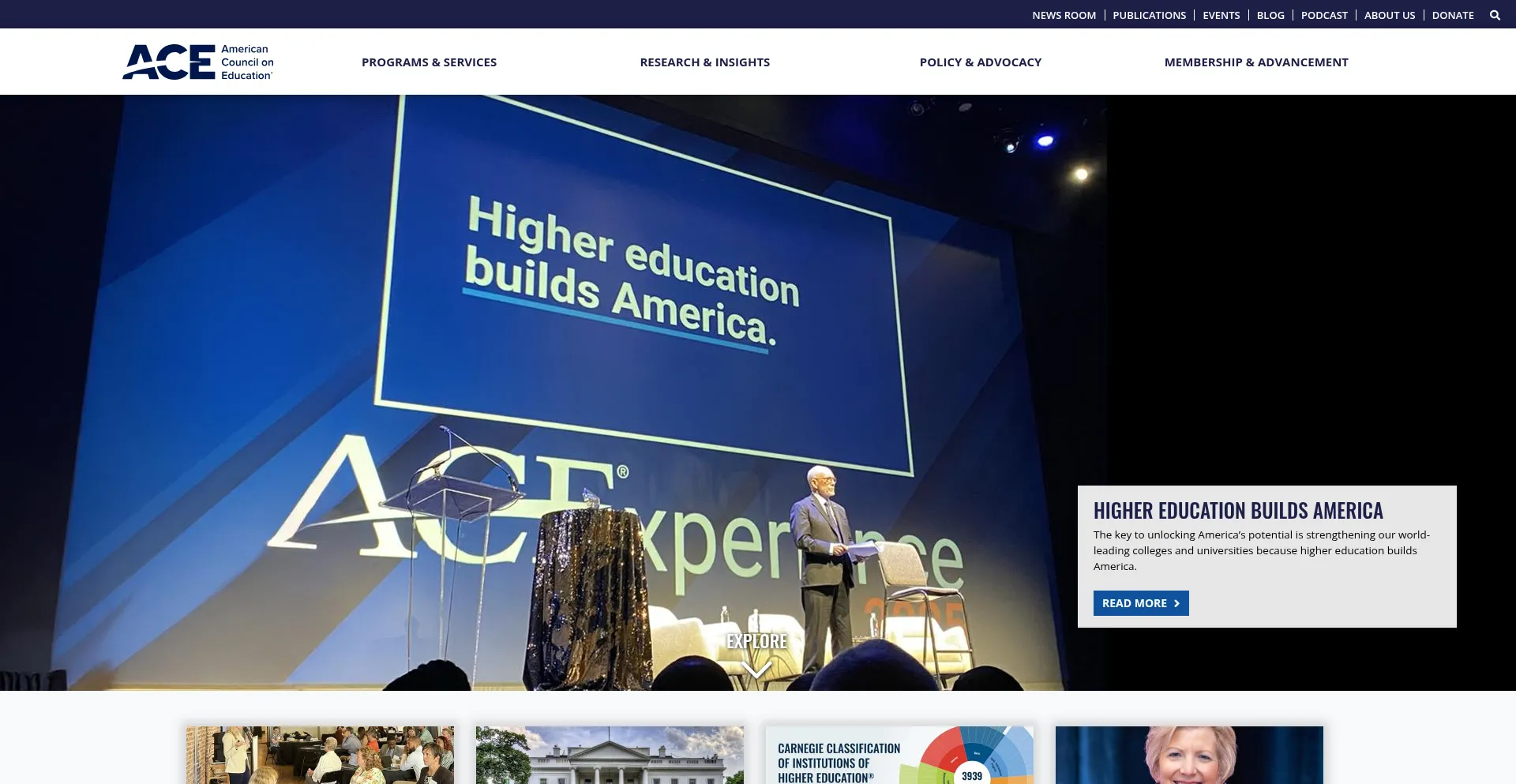 Website screenshot of Acenet.edu