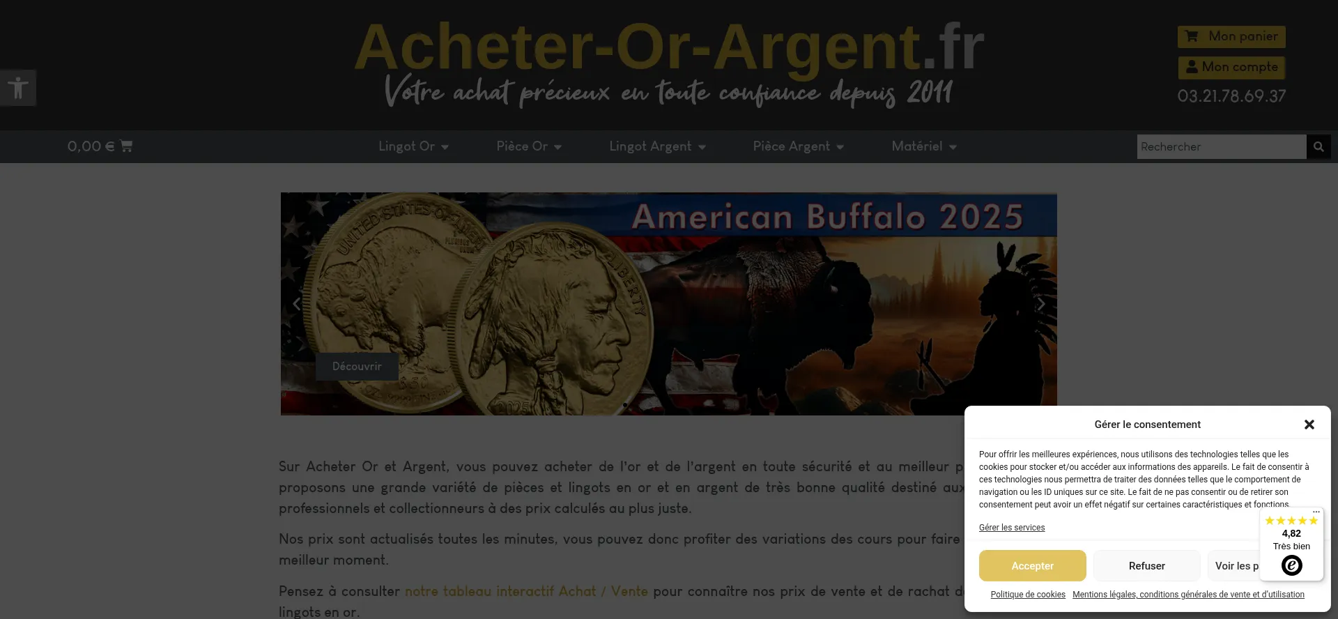 Website screenshot of Acheter-or-argent.fr