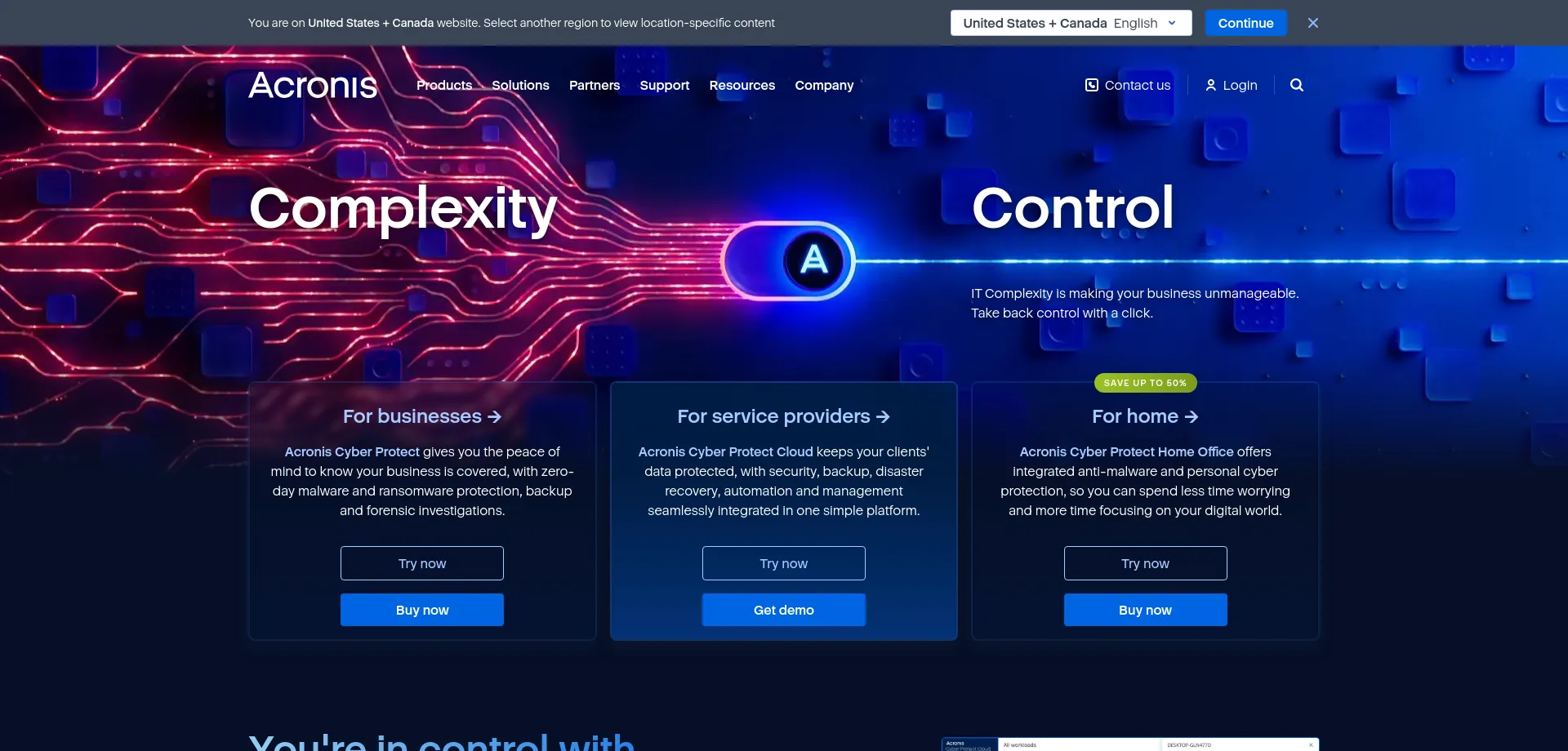 Website screenshot of Acronis.com