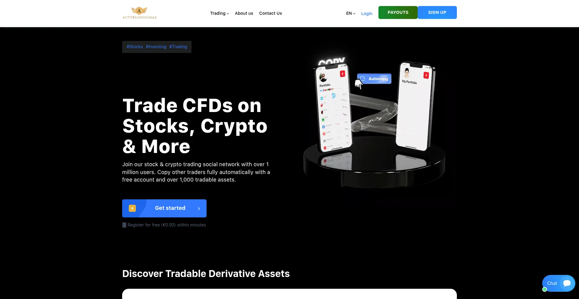 Website screenshot of Activegainsignals.com