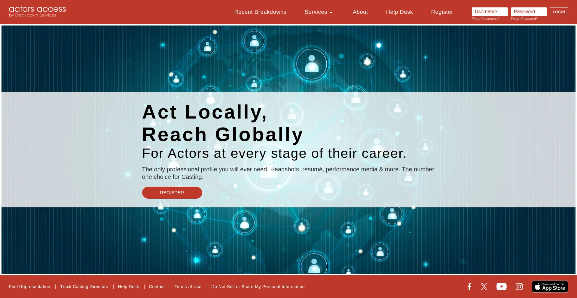 Website screenshot of Actorsaccess.com