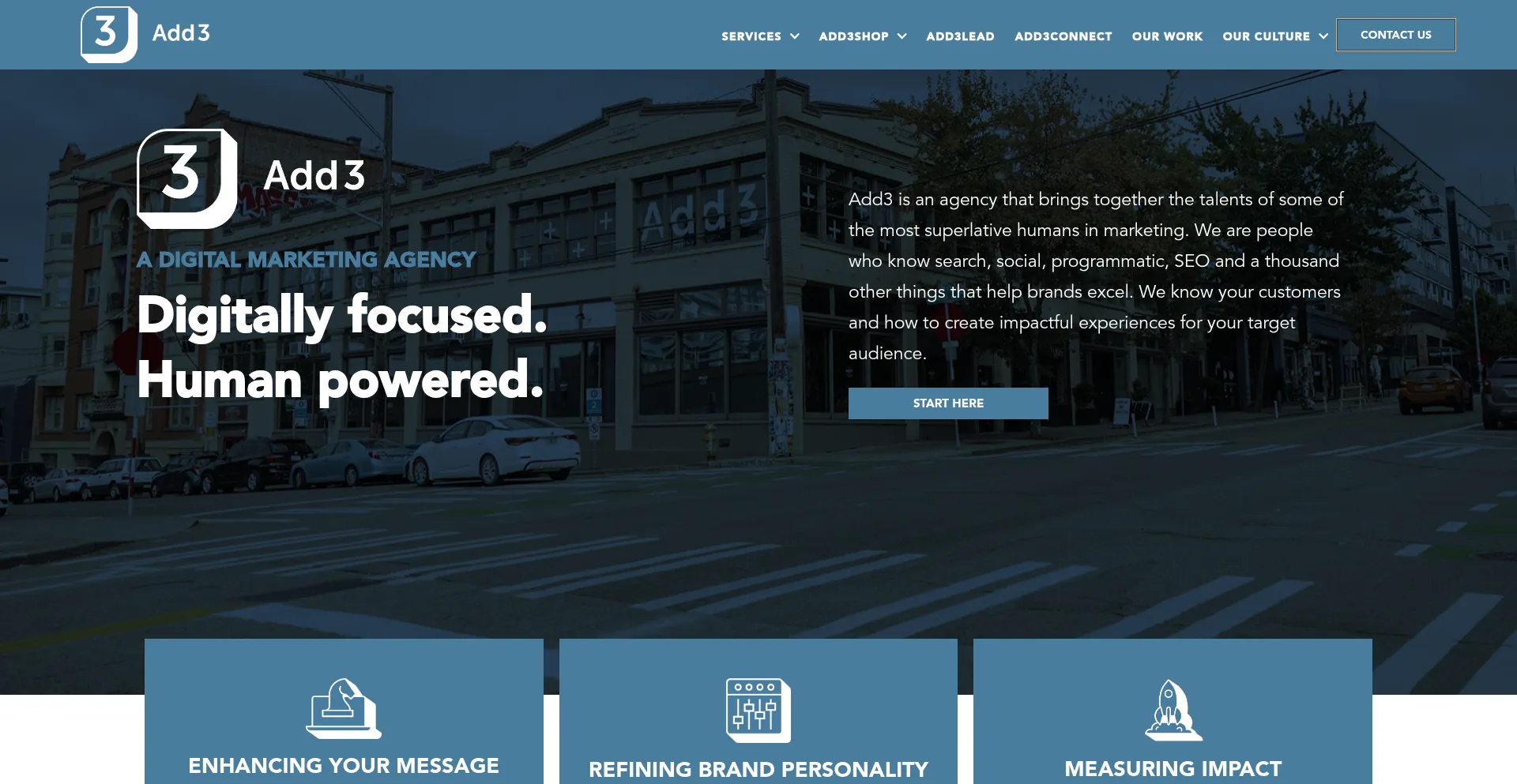 Website screenshot of Add3.com