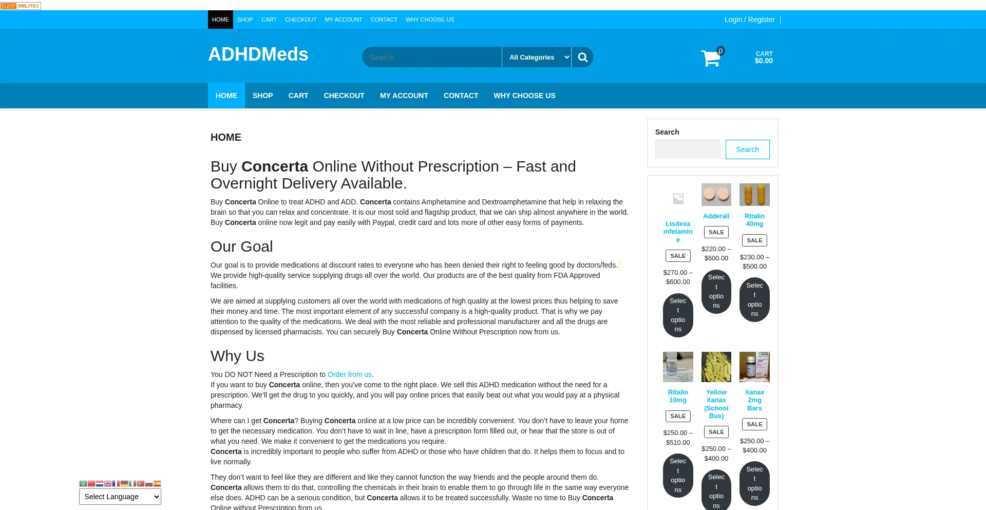 Website screenshot of Adhdmedsonline.com