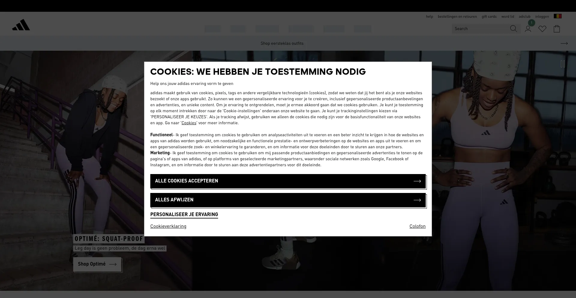 Website screenshot of Adidas.be