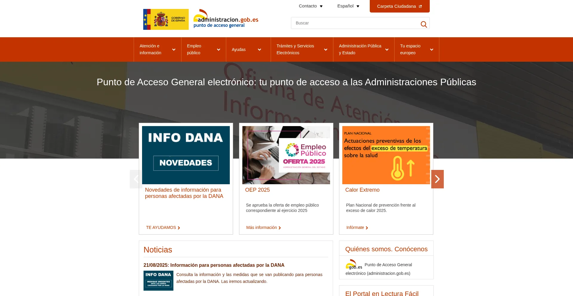 Website screenshot of Administracion.gob.es