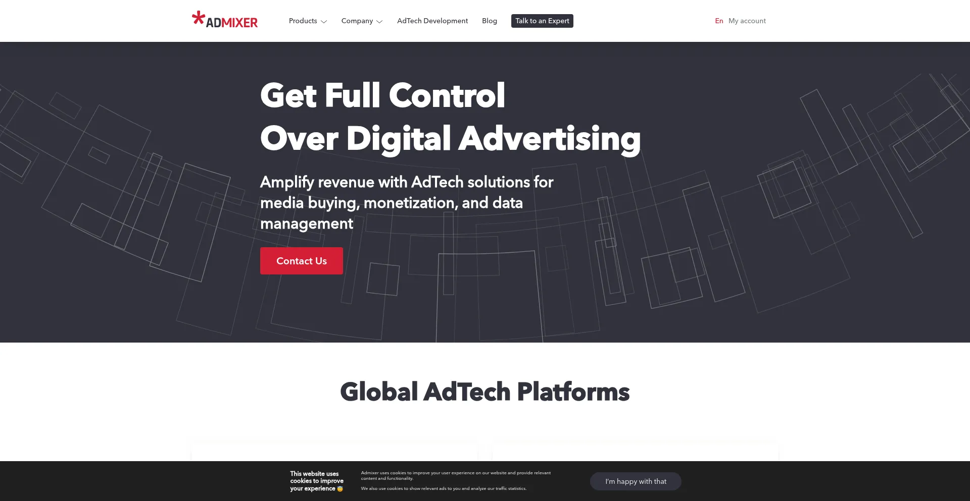 Website screenshot of Admixer.net