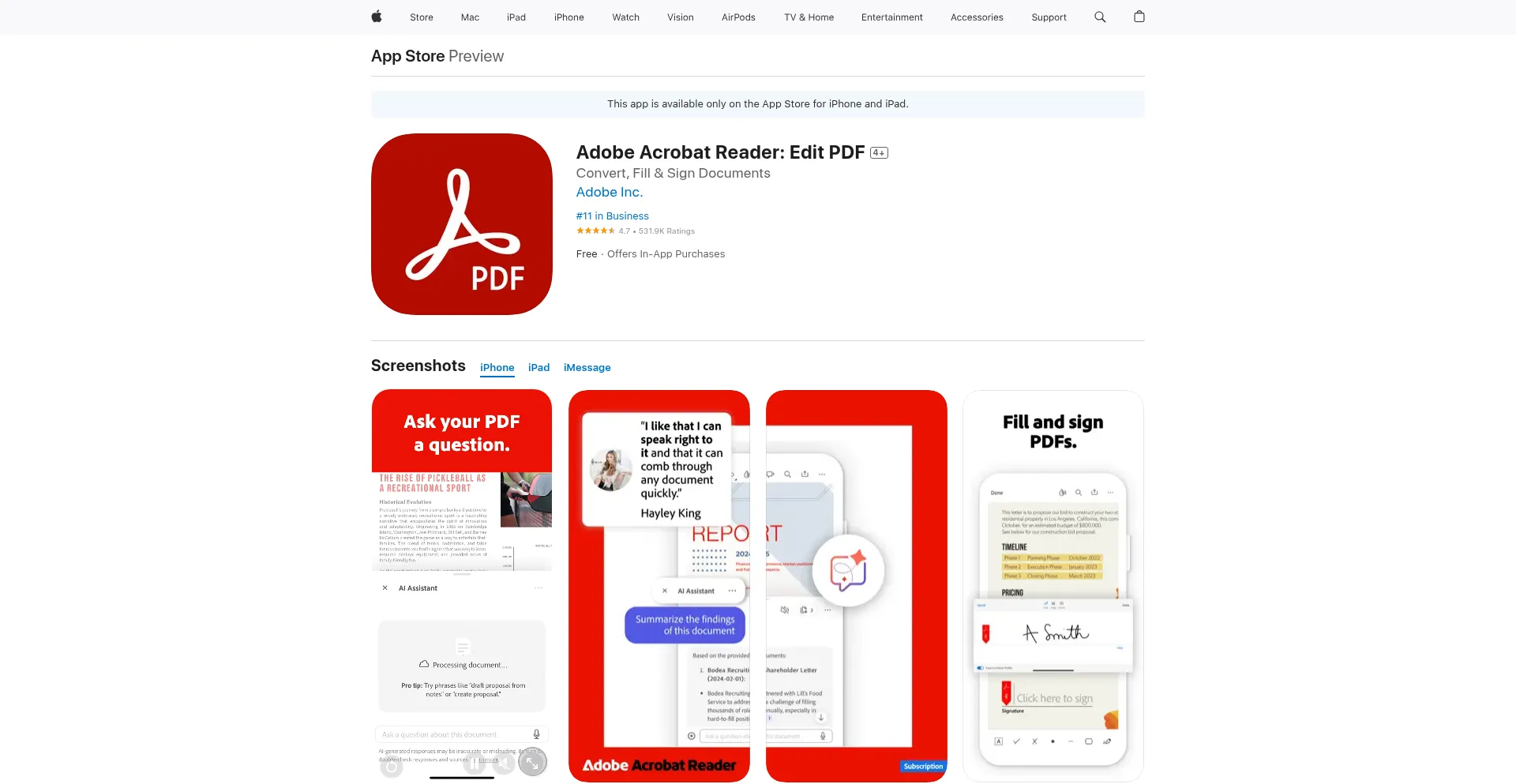 Website screenshot of Adobeacrobat.app.link