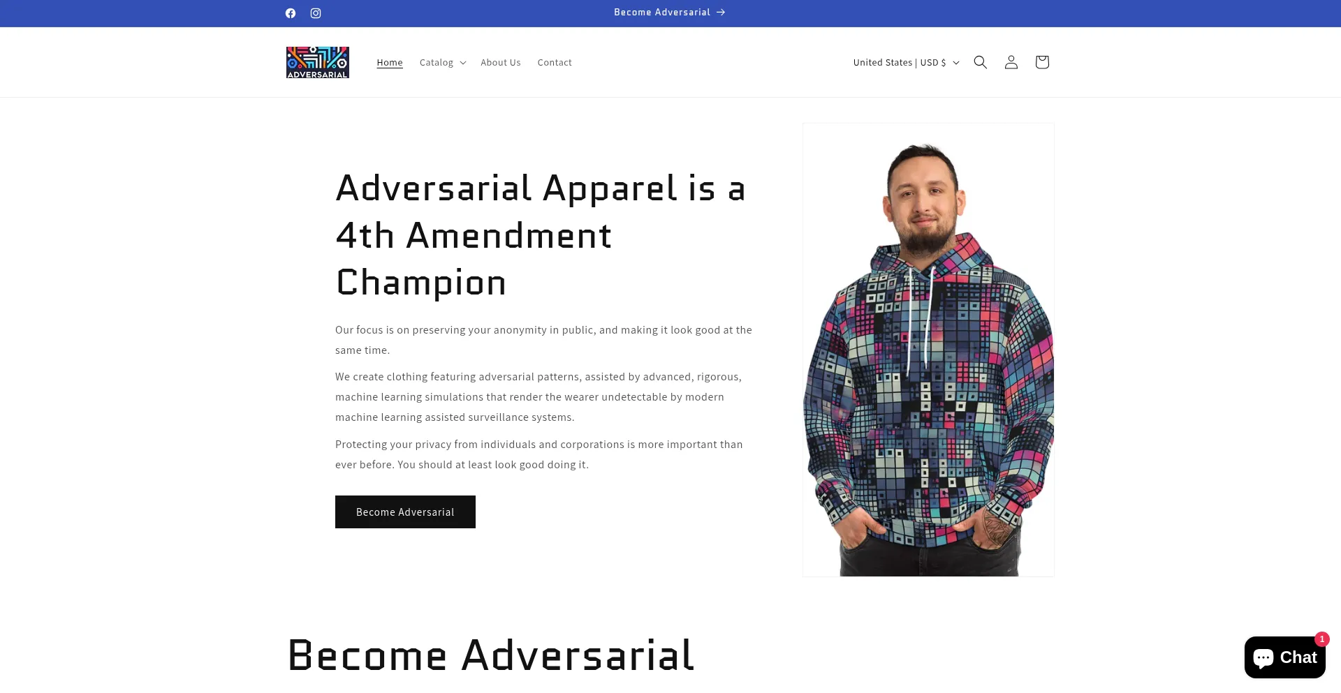 Website screenshot of Adversarialapparel.com