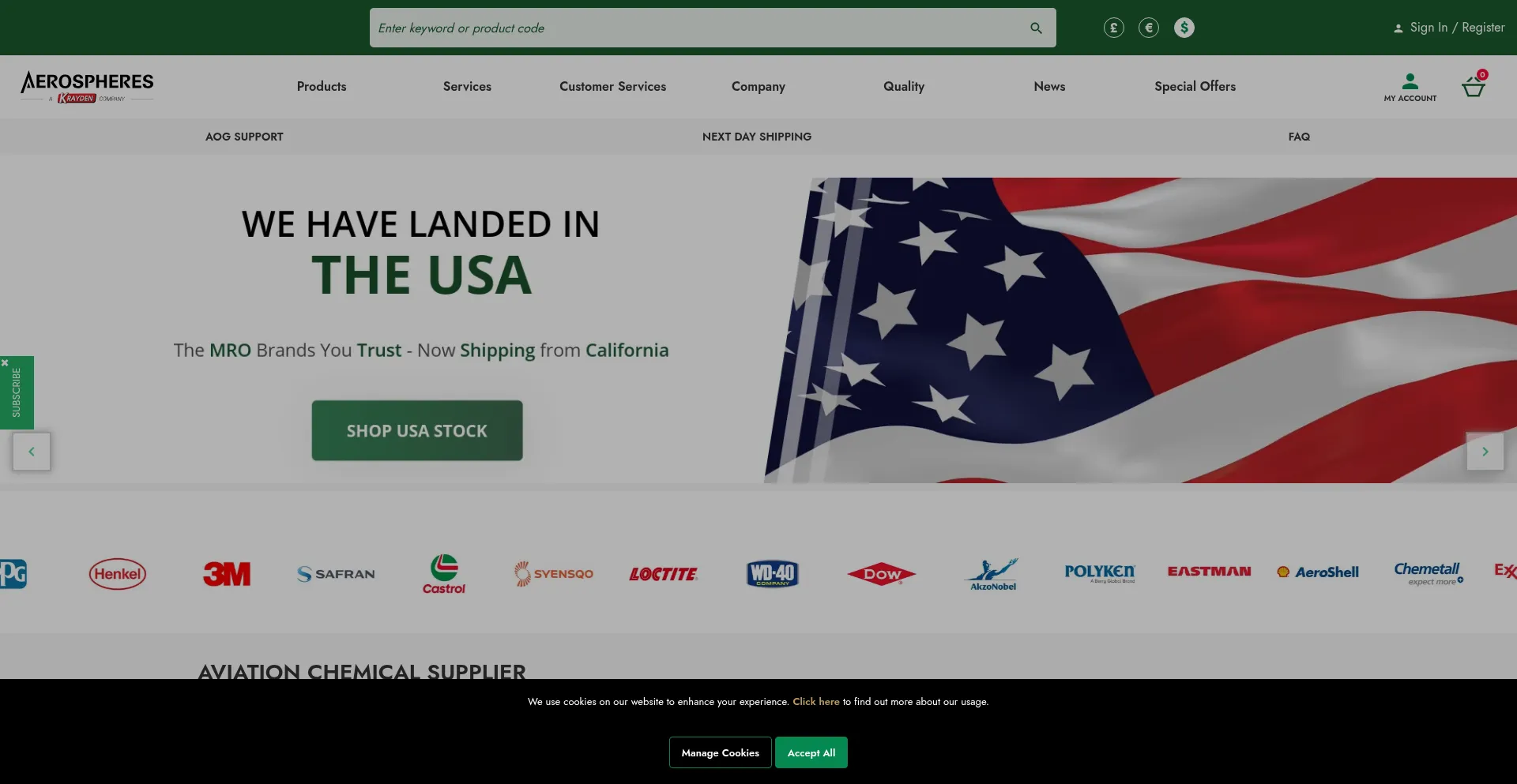 Website screenshot of Aerospheres.com