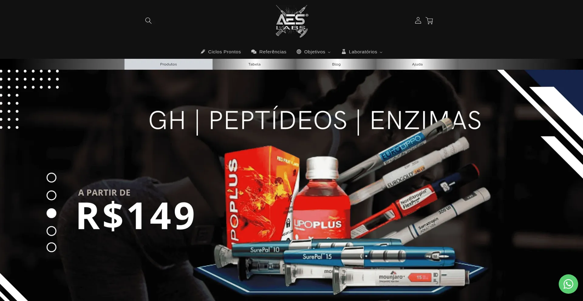 Website screenshot of Aeslabs.com.br