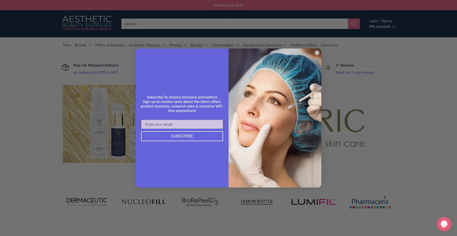 Website screenshot of Aestheticbeautysupplies.co.uk