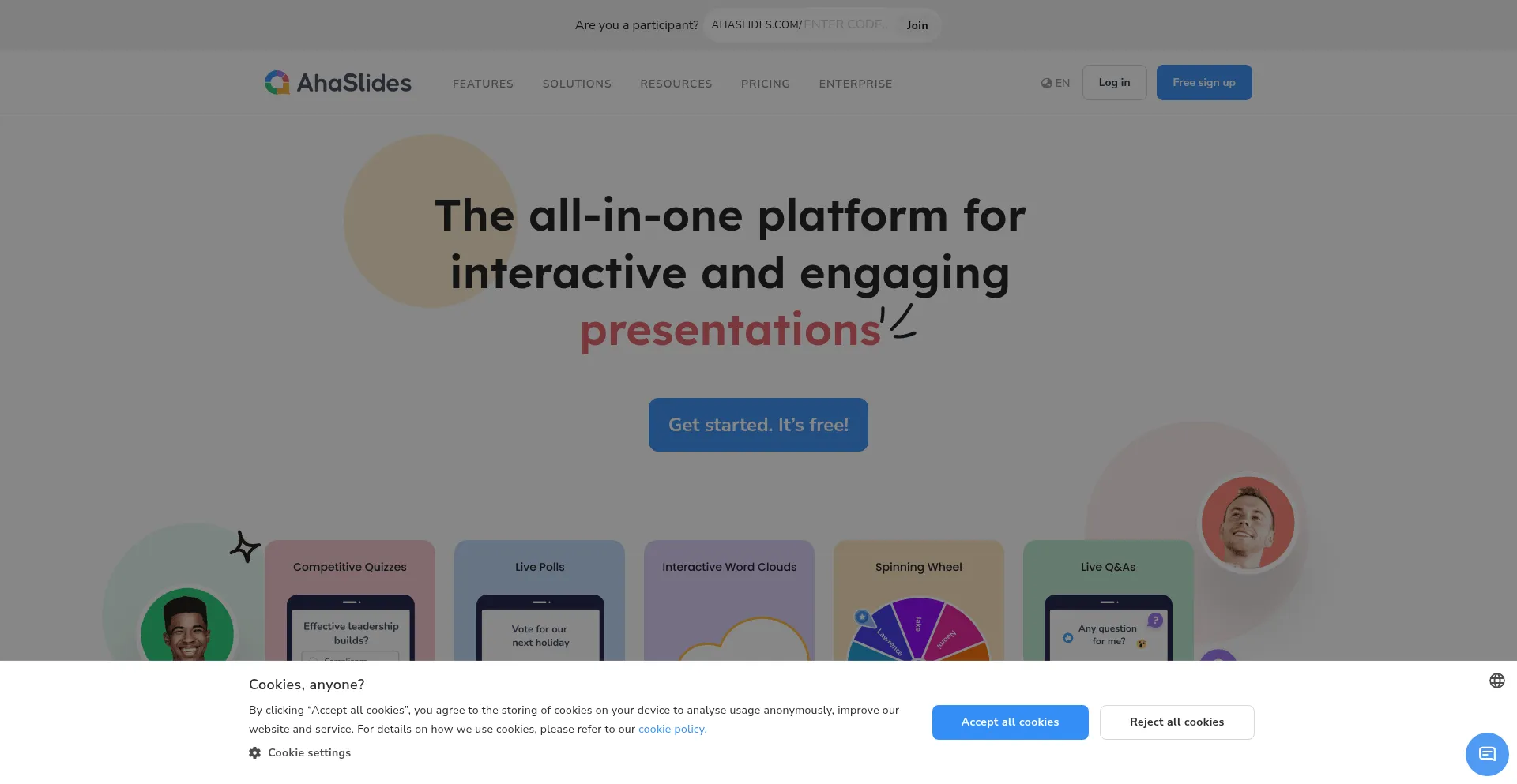 Website screenshot of Ahaslides.com