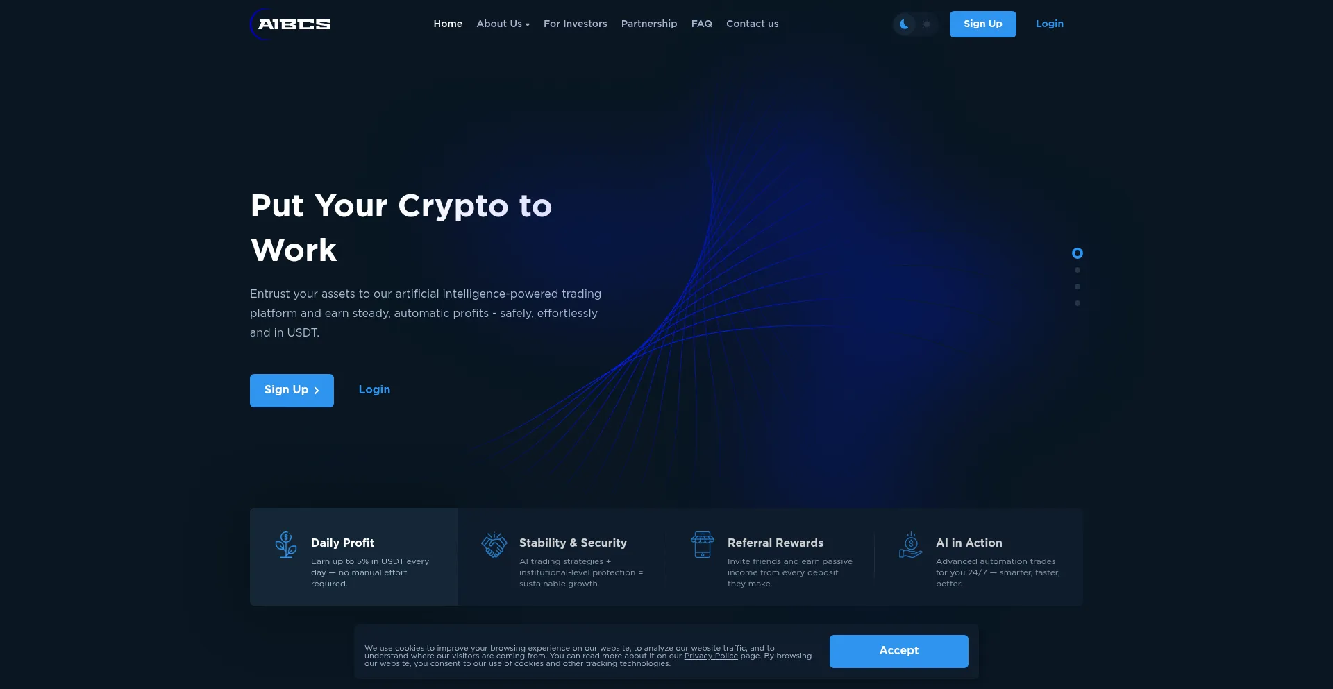 Website screenshot of Aibcs.finance