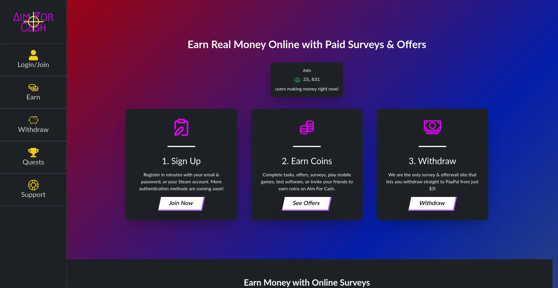 Website screenshot of Aimforcash.com