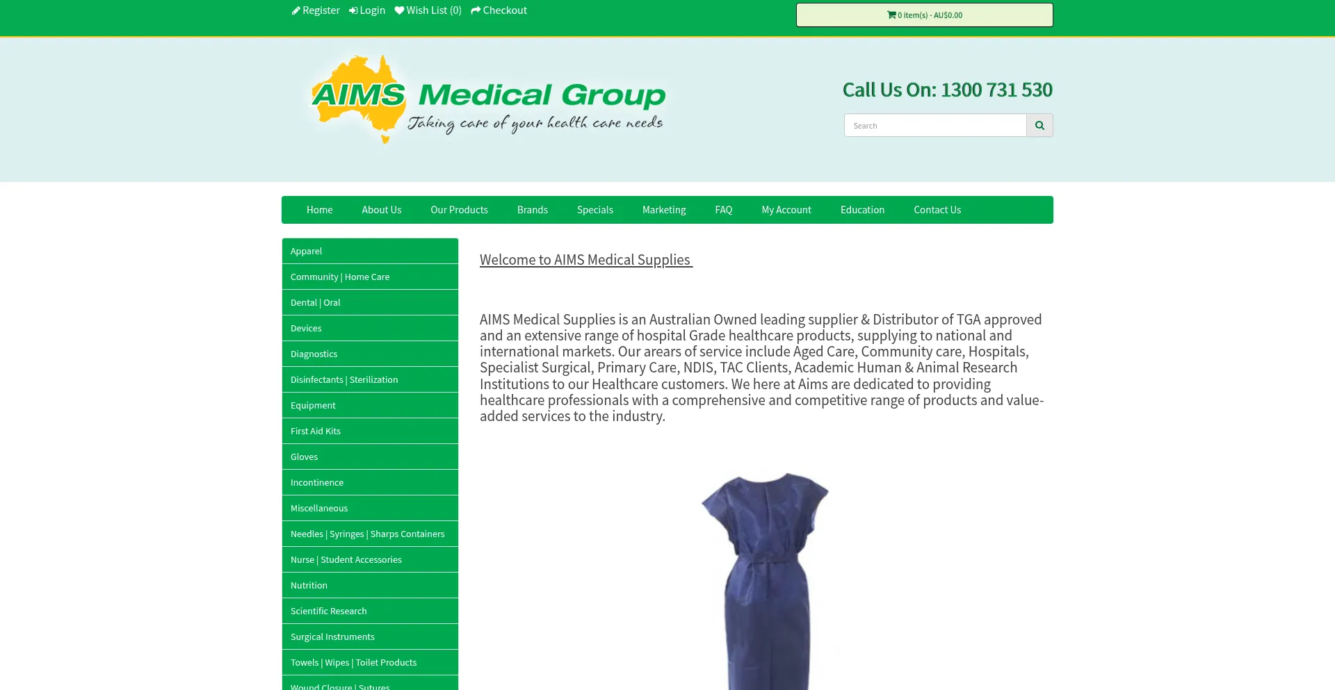 Website screenshot of Aimsmedical.com.au