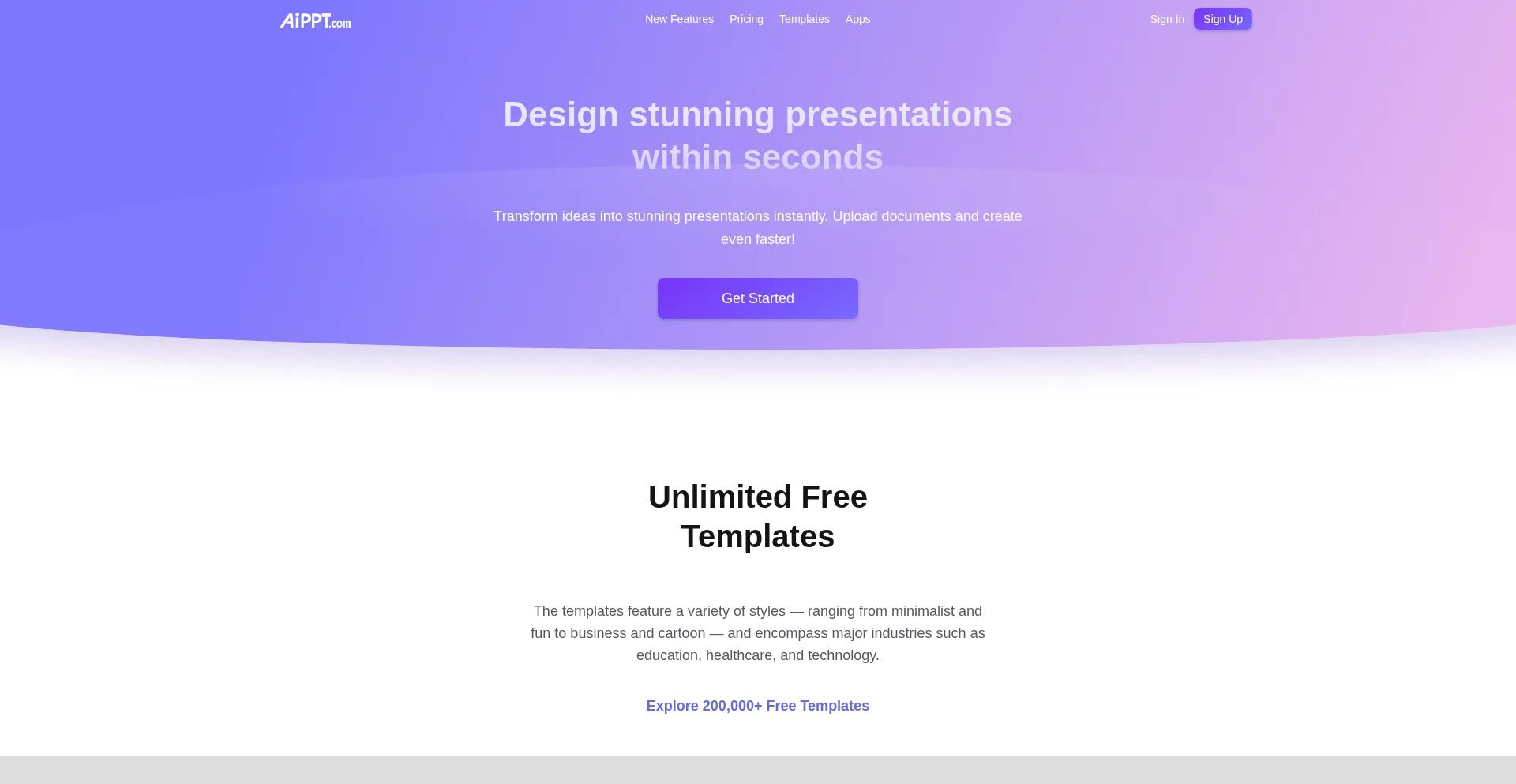 Website screenshot of Aippt.com