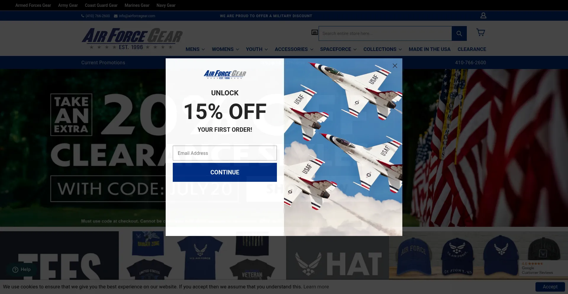 Website screenshot of Airforcegear.com