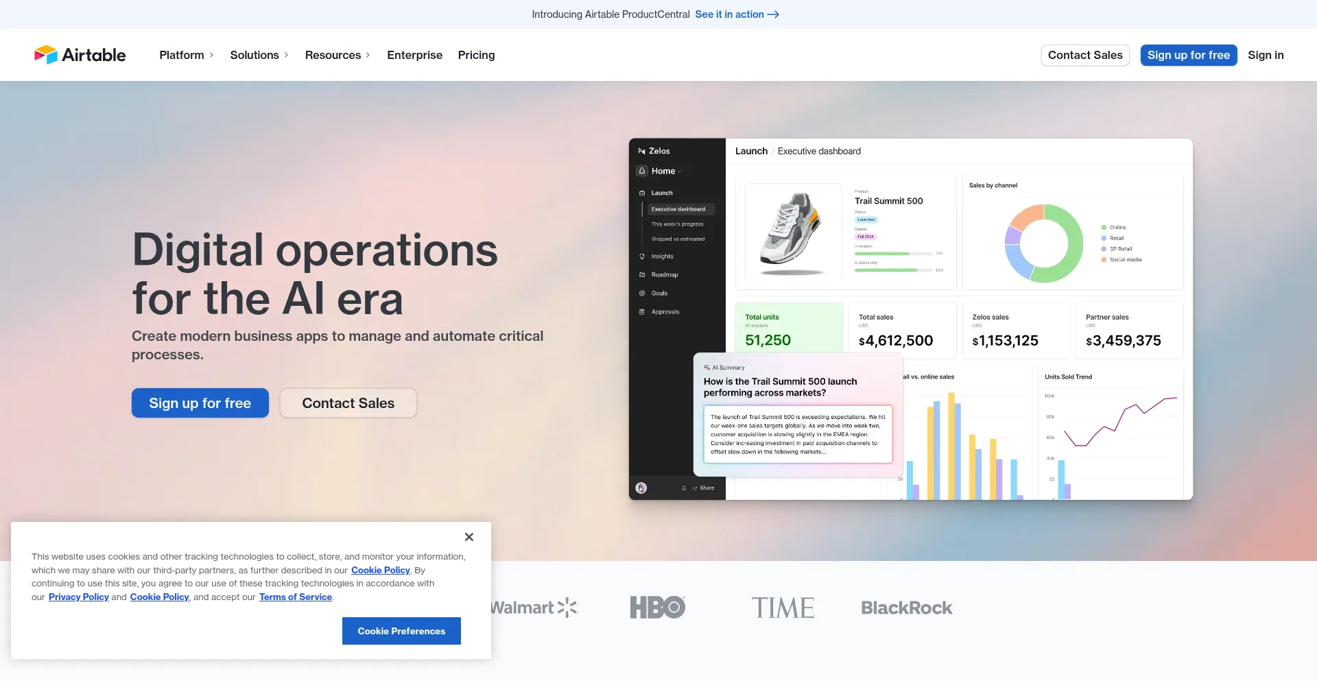 Website screenshot of Airtable.com