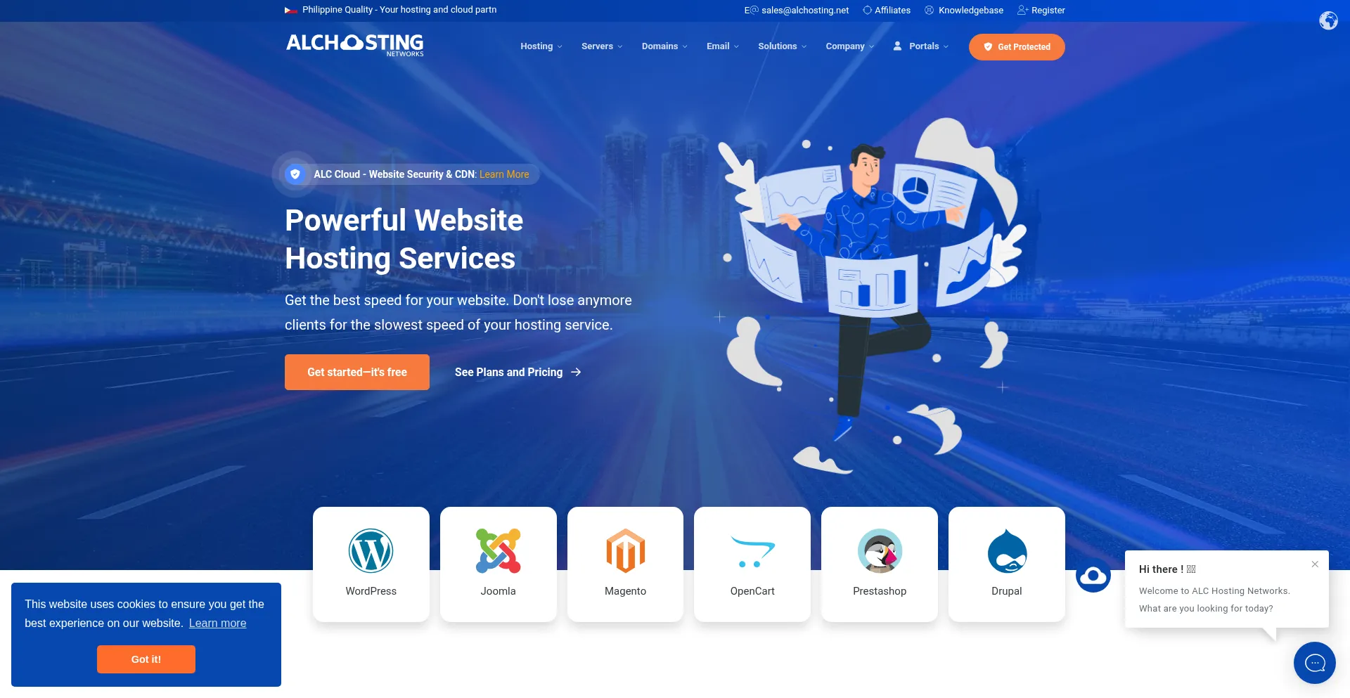 Website screenshot of Alchosting.net