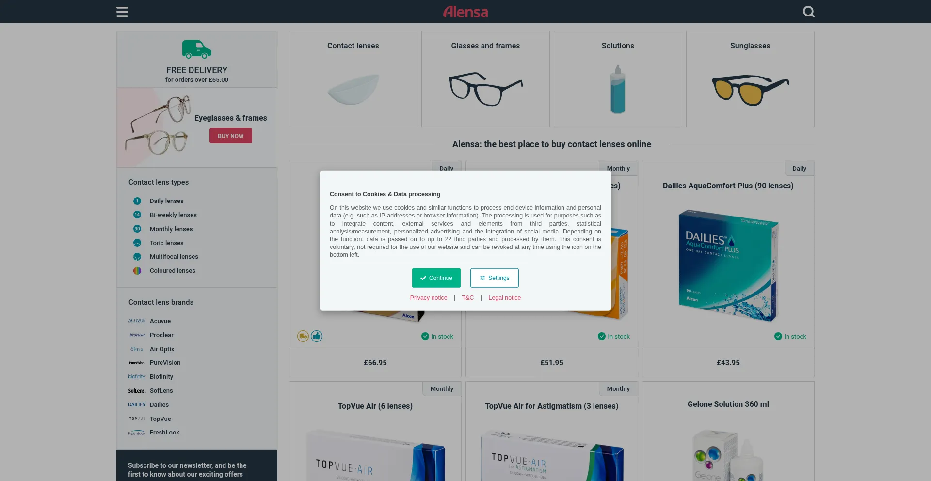 Website screenshot of Alensa.co.uk