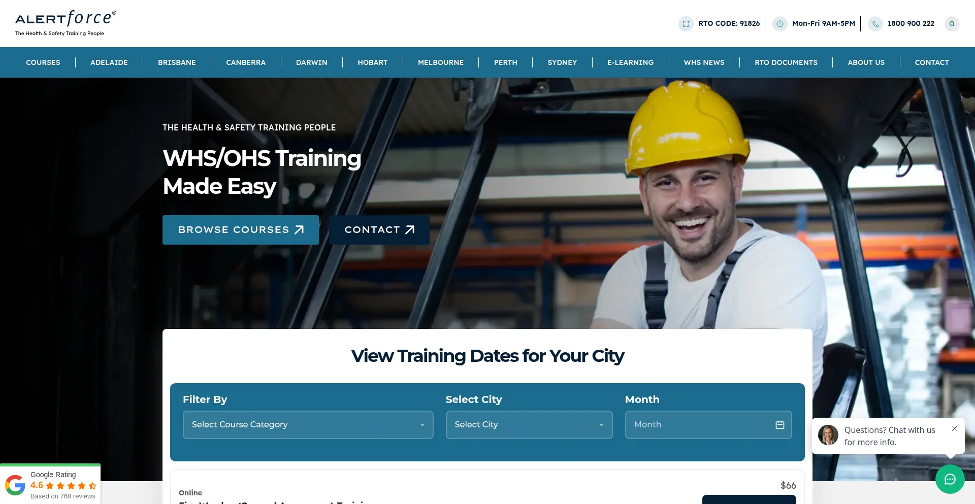 Website screenshot of Alertforce.com.au