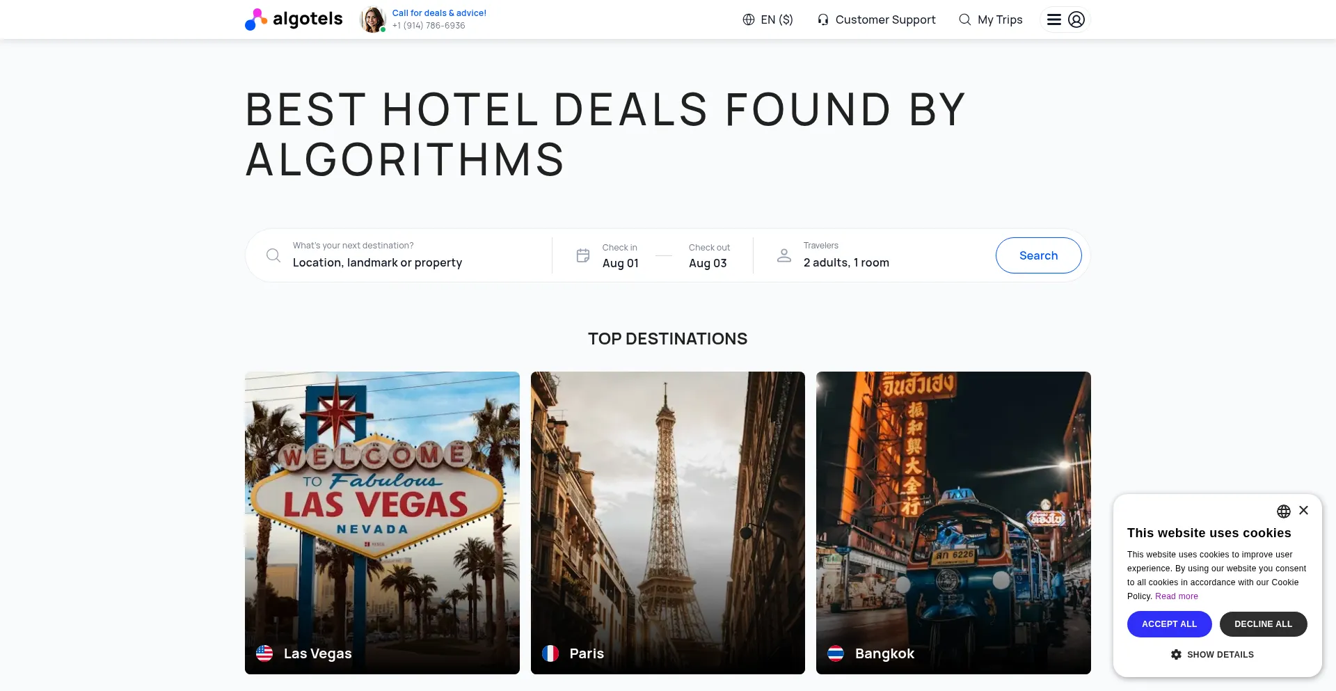Website screenshot of Algotels.com