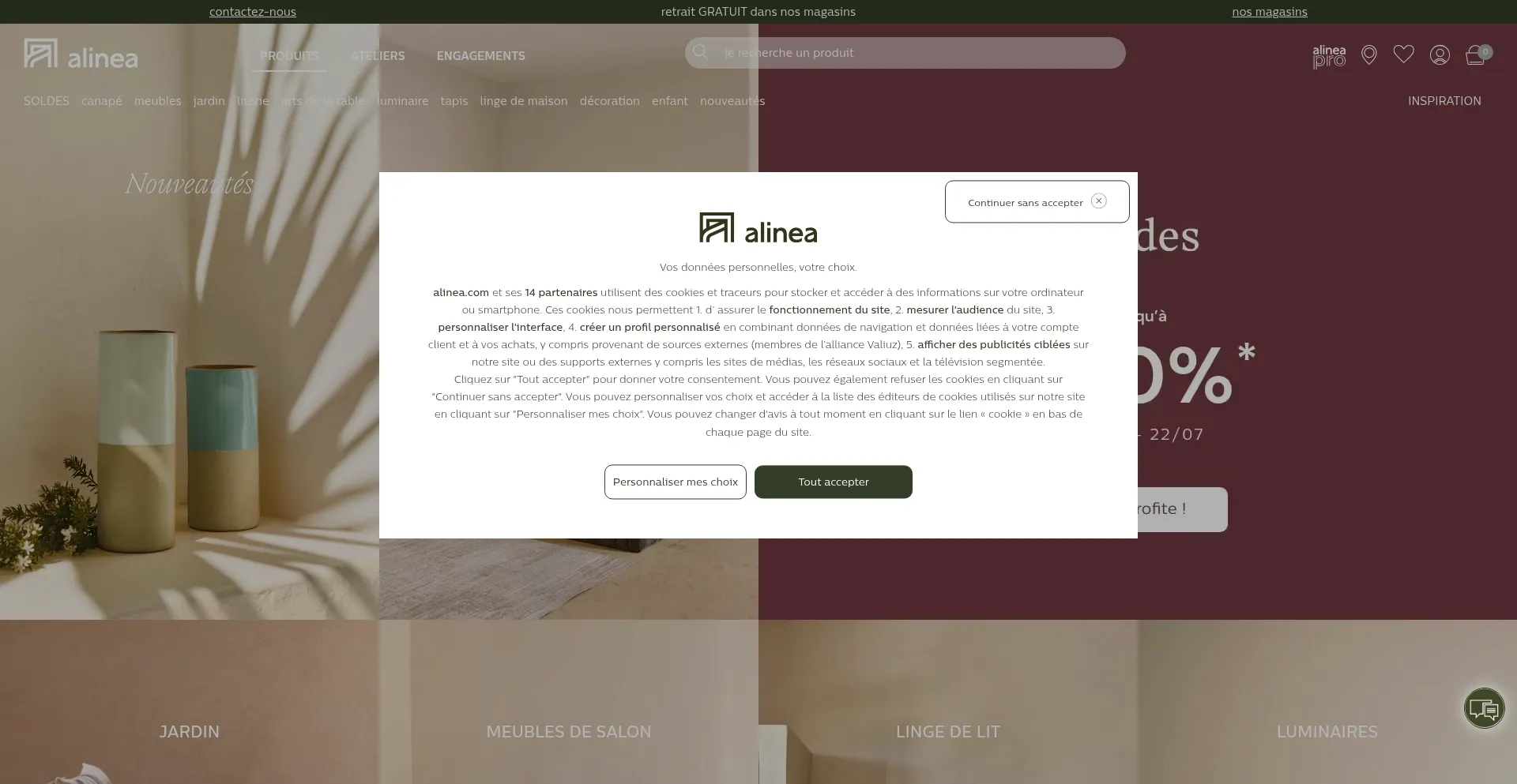 Website screenshot of Alinea.com