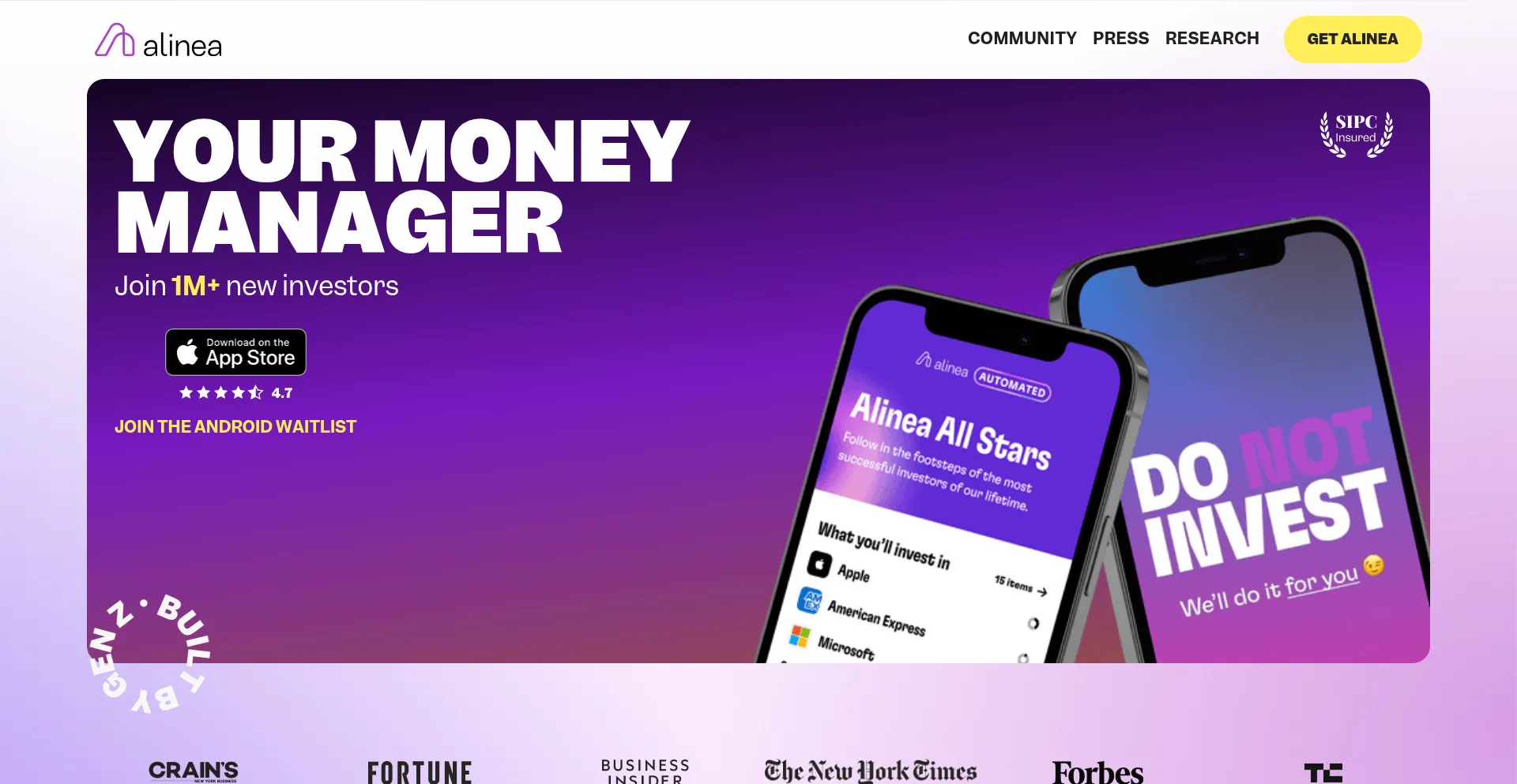 Website screenshot of Alinea-invest.com