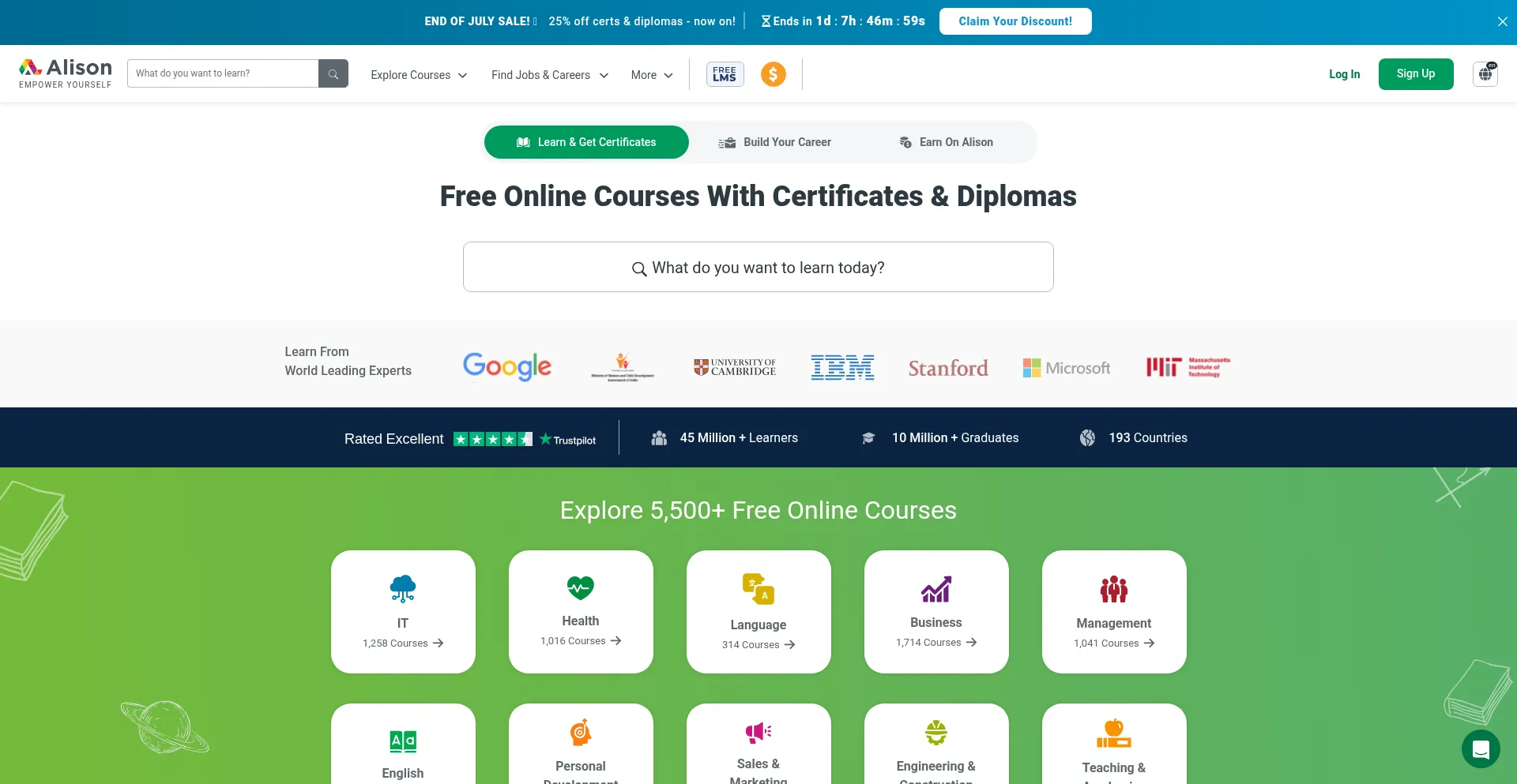 Website screenshot of Alison.com