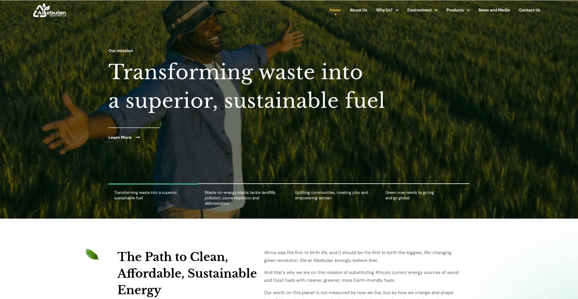 Website screenshot of Alkebulan.energy