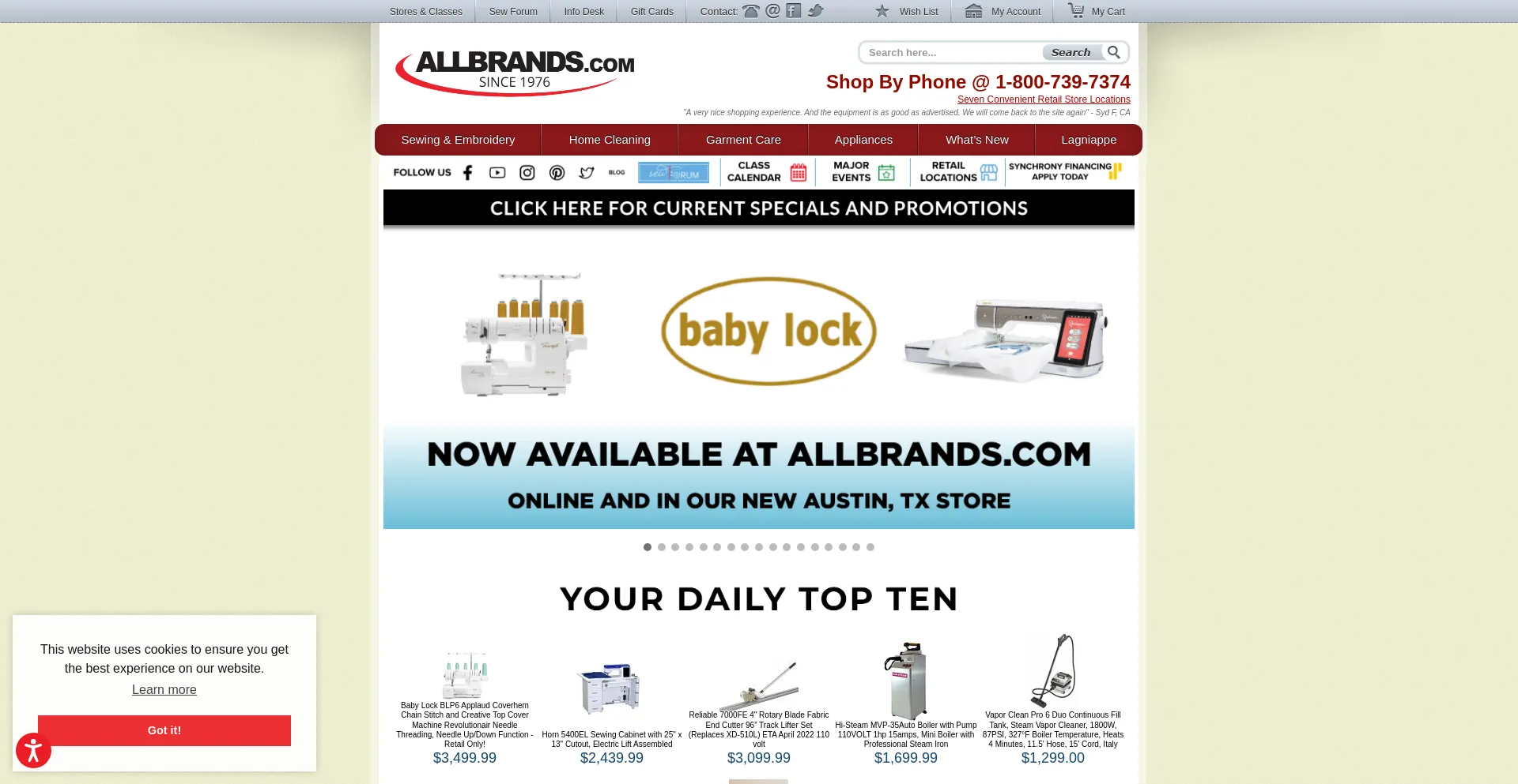 Website screenshot of Allbrands.com