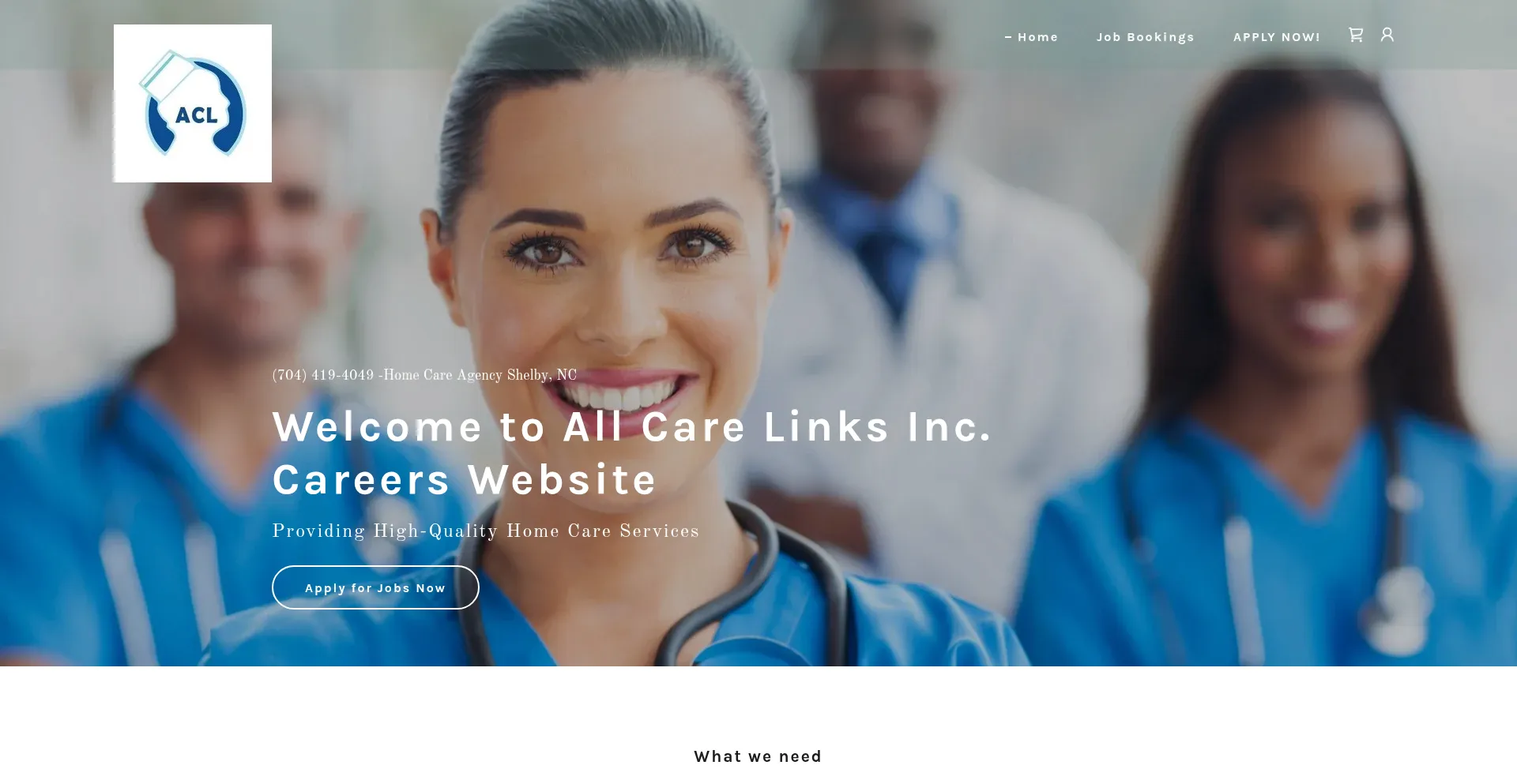Website screenshot of Allcarelinkscareers.com